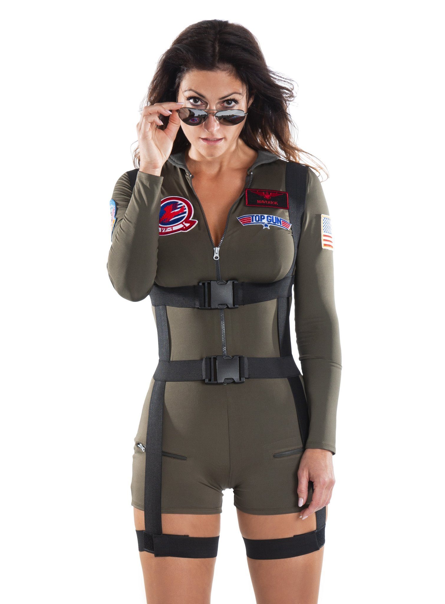 Maskworld Kostüm Top Gun Romper Kostüm - Karneval Motto-Part, Lizenziertes Original-Kostüm zum 80er Kult-Film 'Top Gun'