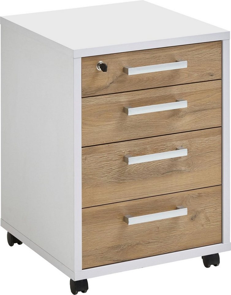 FMD Rollcontainer Calvi, Aktenschrank mit 4 Schubladen, davon 1 abschließbar, Breite 48 cm
