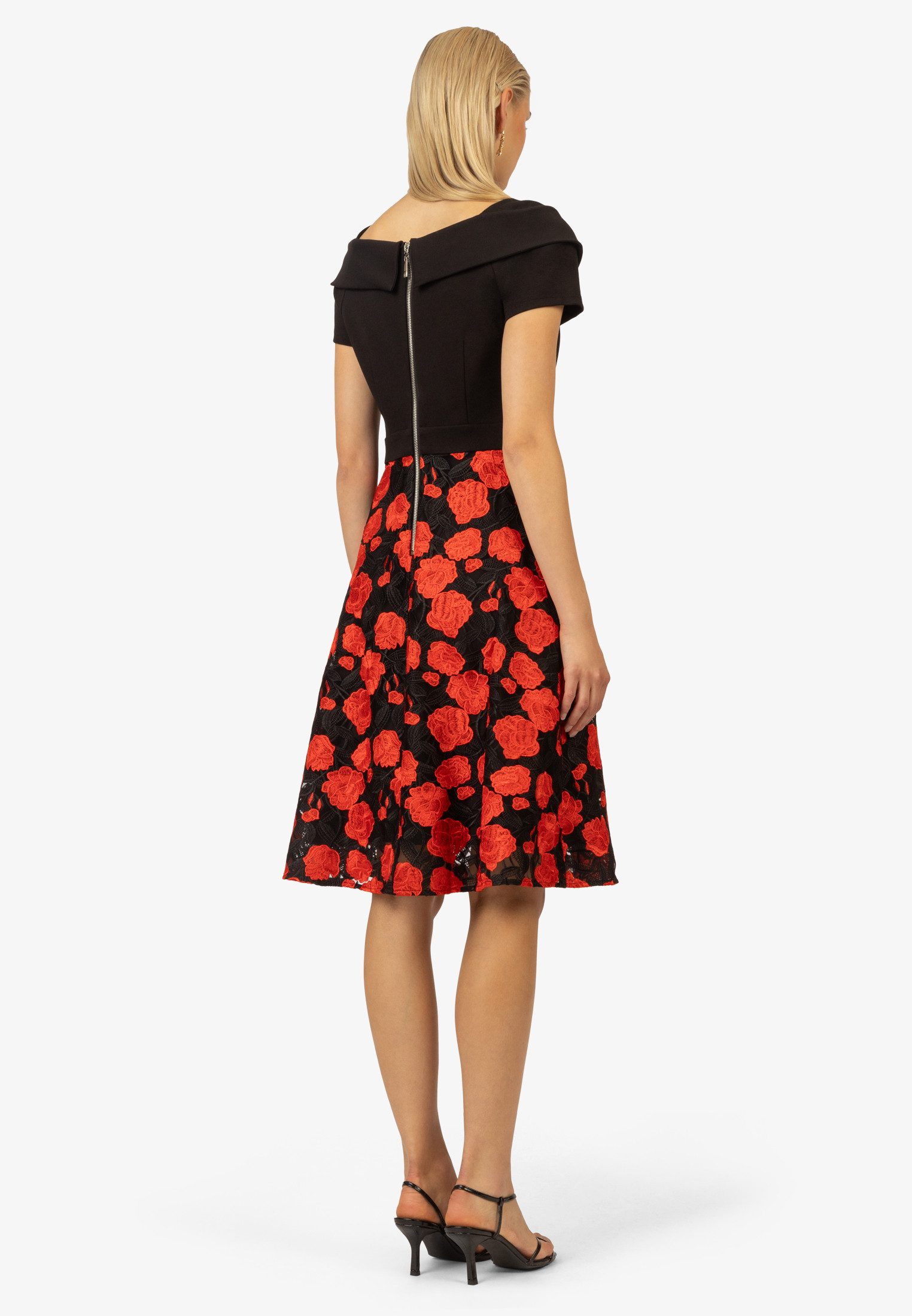 Kraimod Cocktailkleid mit A-Linie und Rosendruck, schulterfrei