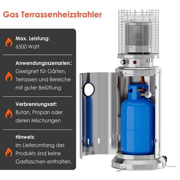 TLGREEN Heizstrahler, 6,5 kW Terrassenstrahler mit Schutzhülle, Gasheizstrahler, Edelstahl