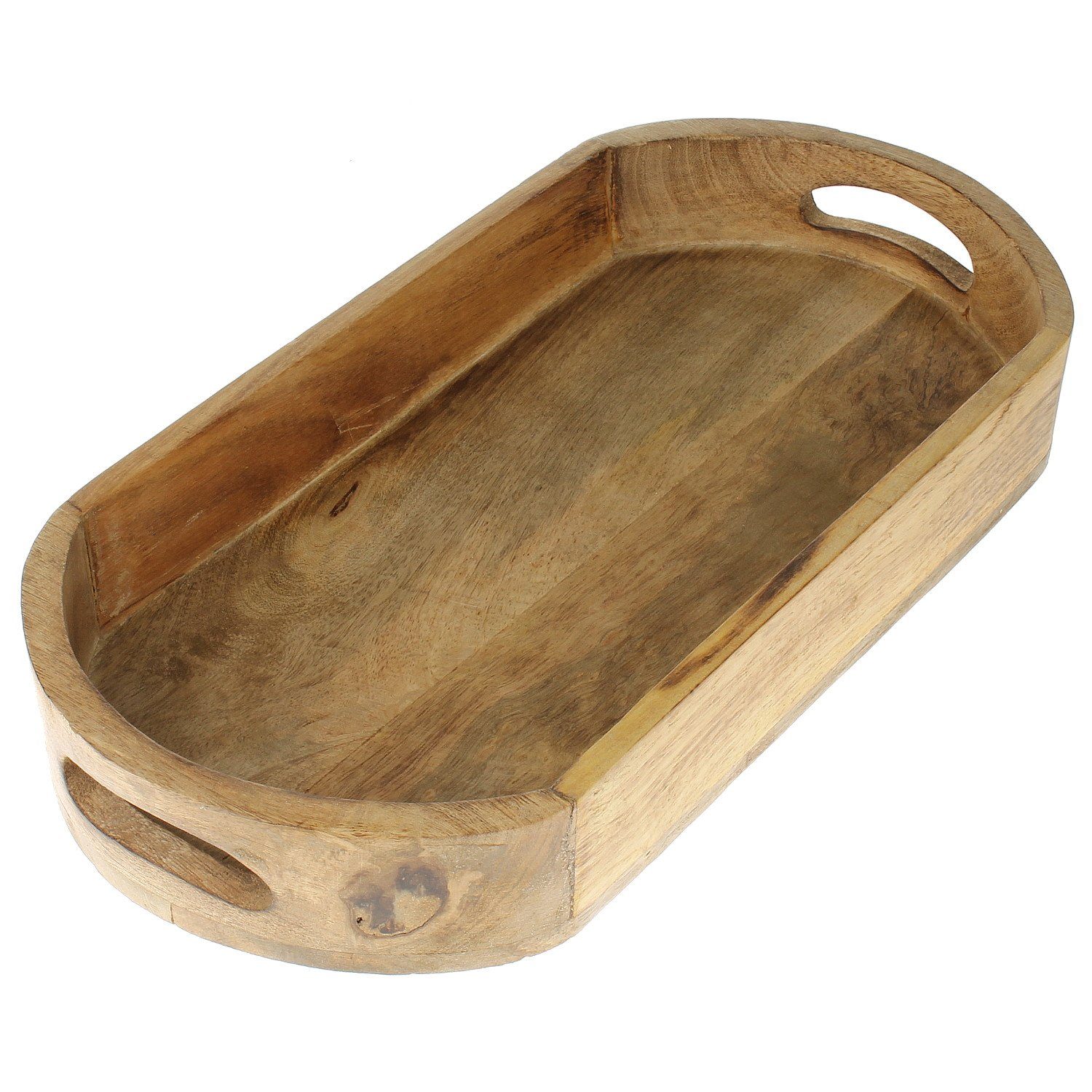 Macosa Home Holz Holztablett modern oval Serviertablett Dekotablett Tischdeko mit Tablett Tischdeko, Griff Holzdeko