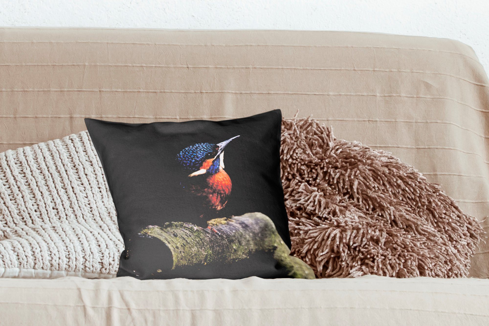 Vogel, Wohzimmer, Sofakissen Füllung Eisvogel - - Schlafzimmer, MuchoWow Zierkissen Deko, mit für Federn Dekokissen