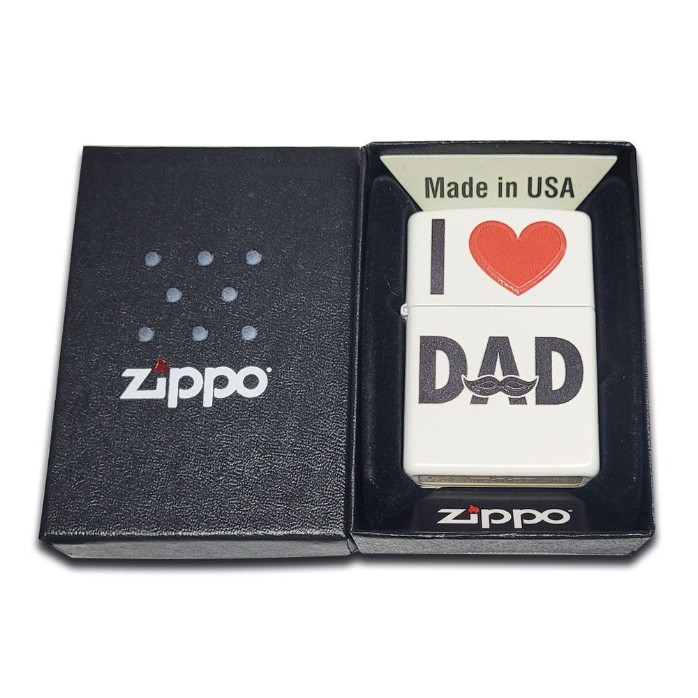 Zippo Feuerzeug I love Dad Zippo 3d Herz Benzinfeuerzeug Weiß Best Dad Geschenk Box, Vatertagsgeschenk & Geburtstagsidee für Papa