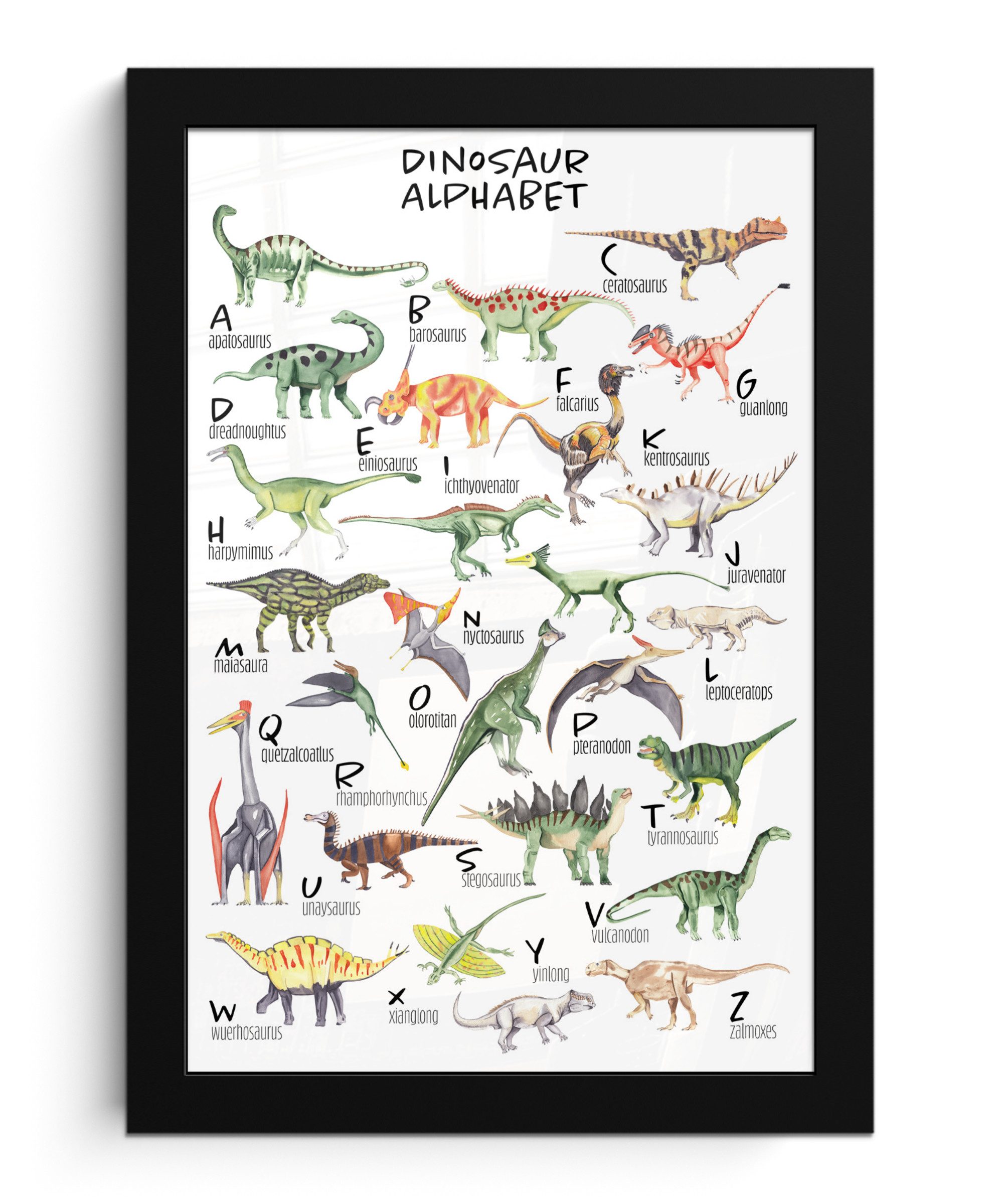 MuchoWow Poster Alphabet - Dinosaurier - Jungen - Mädchen - Lernen, (1 St), Bilderrahmen, Zimmer Deko, Bild für Wohnzimmer, 20x30 cm