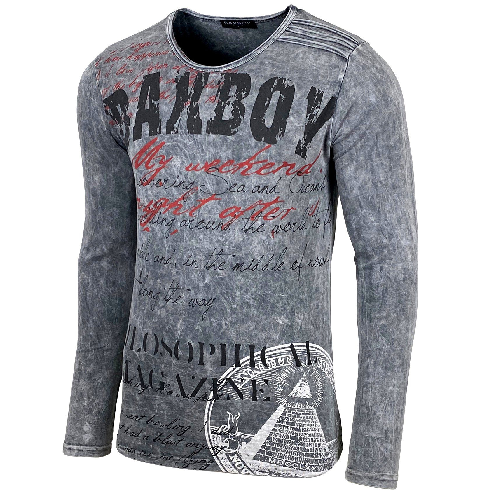 Baxboy Longshirt BAXBOY Herren Langarmshirt Oil Wash Verwaschen Stretch Oberteil 707