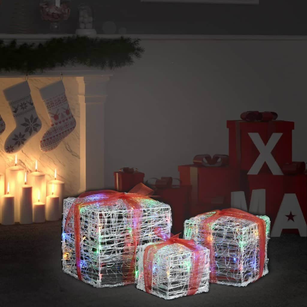 vidaXL Christbaumschmuck LED-Geschenkboxen 3 Stk. Weihnachtsdekoration Mehrfarbig (3-tlg)