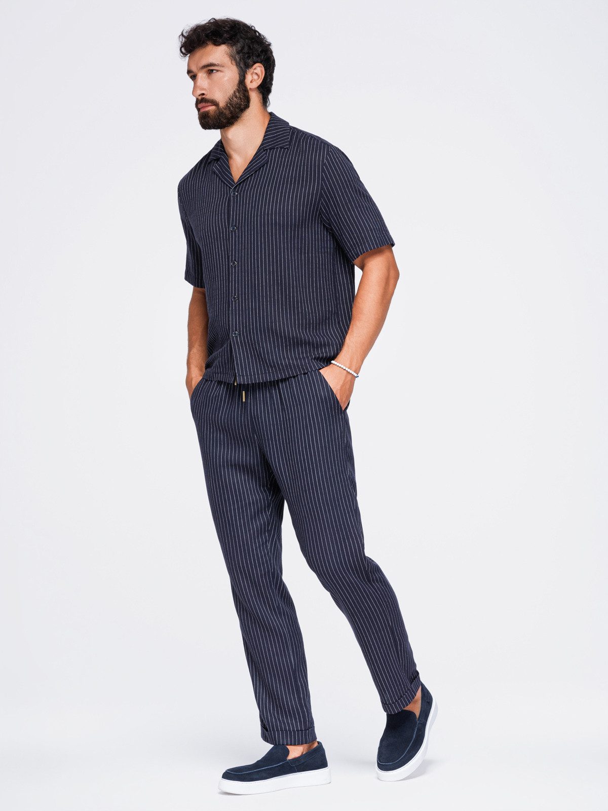 OMBRE Chinos Herren Chinohose mit elastischem Bund Navy L (kein Set, 1-tlg) mit elastischem Bund – Bild 2 von 5