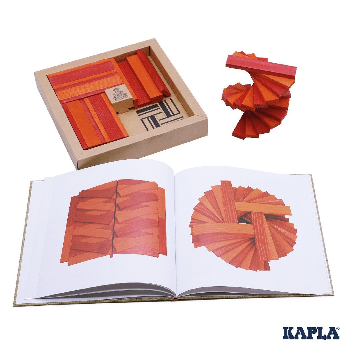 KAPLA® 40 Holzbausteine rot & orange mit Ideenbuch, Pinienholz, ab 2 J. Spielbausteine