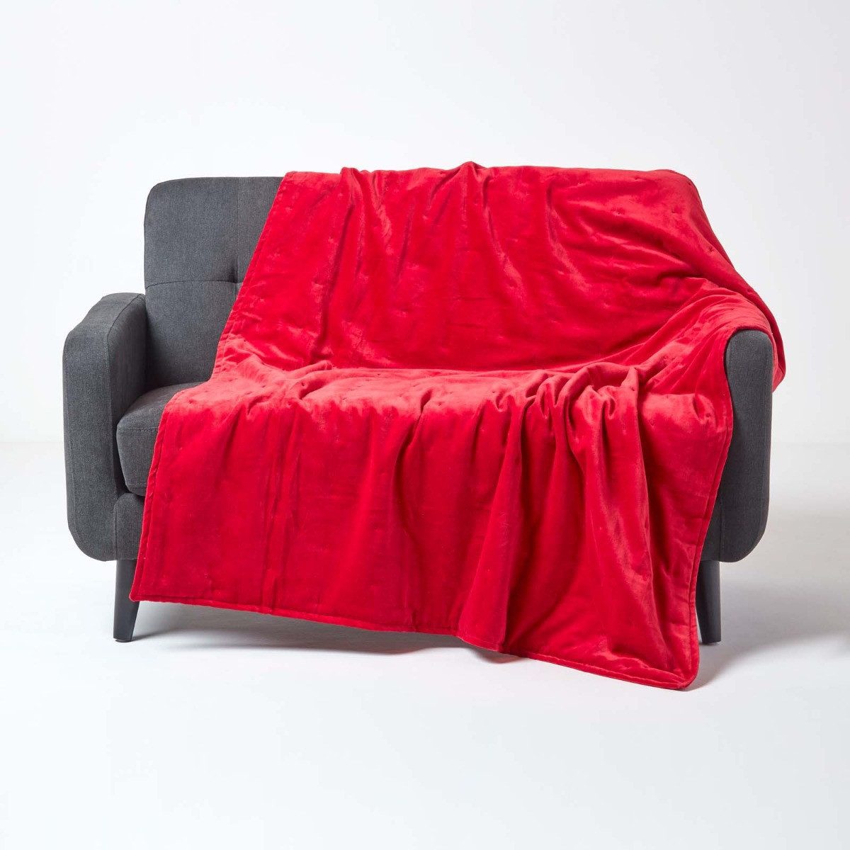 Plaid Wattierte Tagesdecke aus Samt, rot, 125 x 150 cm, Homescapes