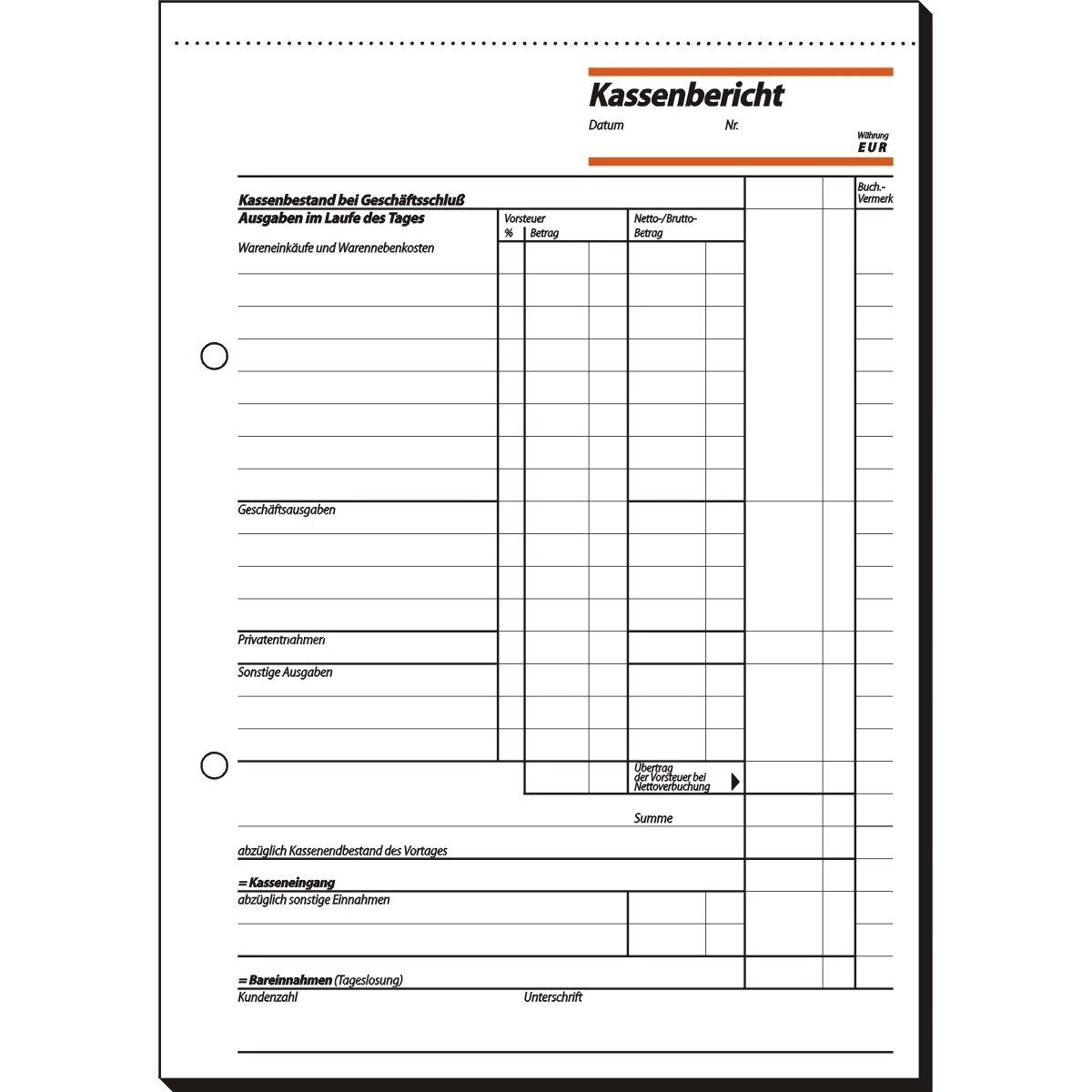 Sigel Formularblock Formularbuch Kassenbericht A5 VE=50 Blatt