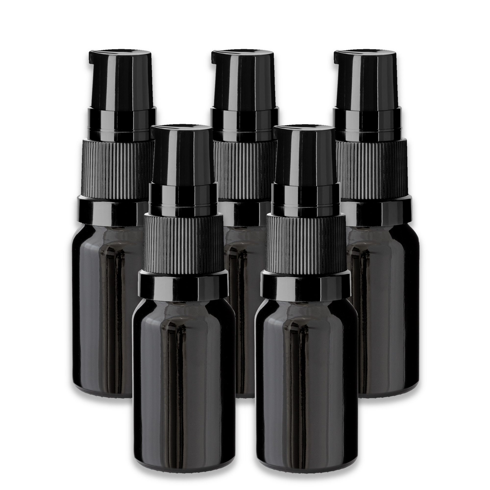 Leerglas 5x Schwarze Glasflasche 10 ml mit Pumpe Dispenserpumpe leer 18 mm Set