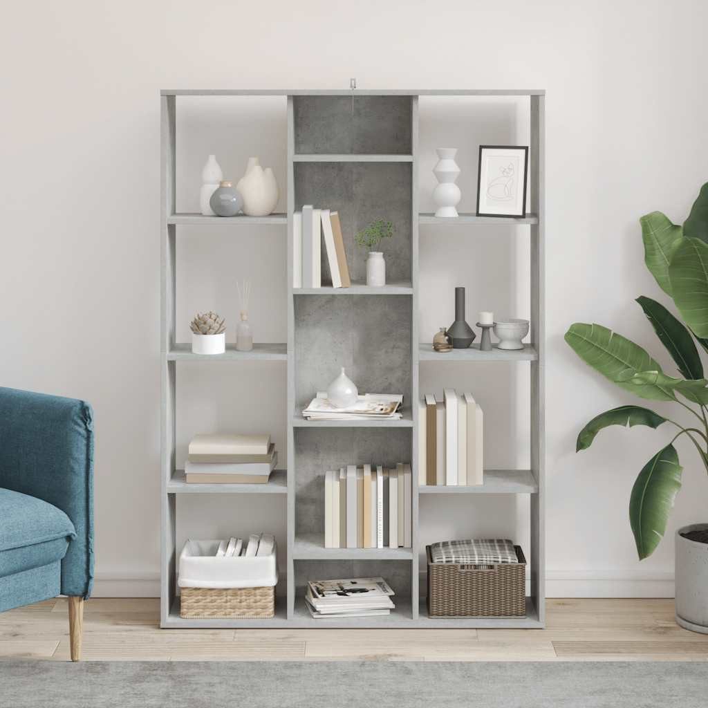 furnicato Raumteiler mit 13 Fächern 100 x 24 x 140 cm Betongrau, 1-tlg., Stabiles Bücherregal mit viel Stauraum für DVDs und Dekorationen