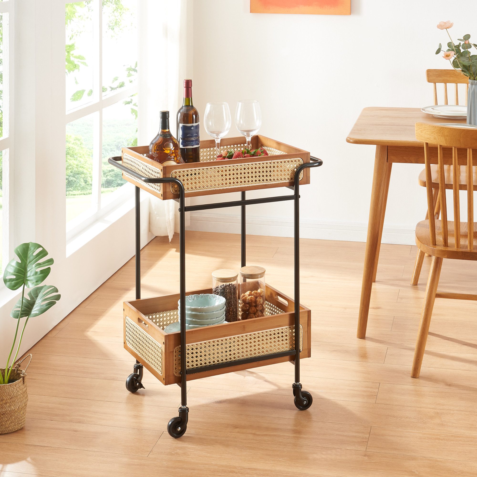 en.casa Servierwagen, »Tervola« Bambus Metall 81 günstig online kaufen