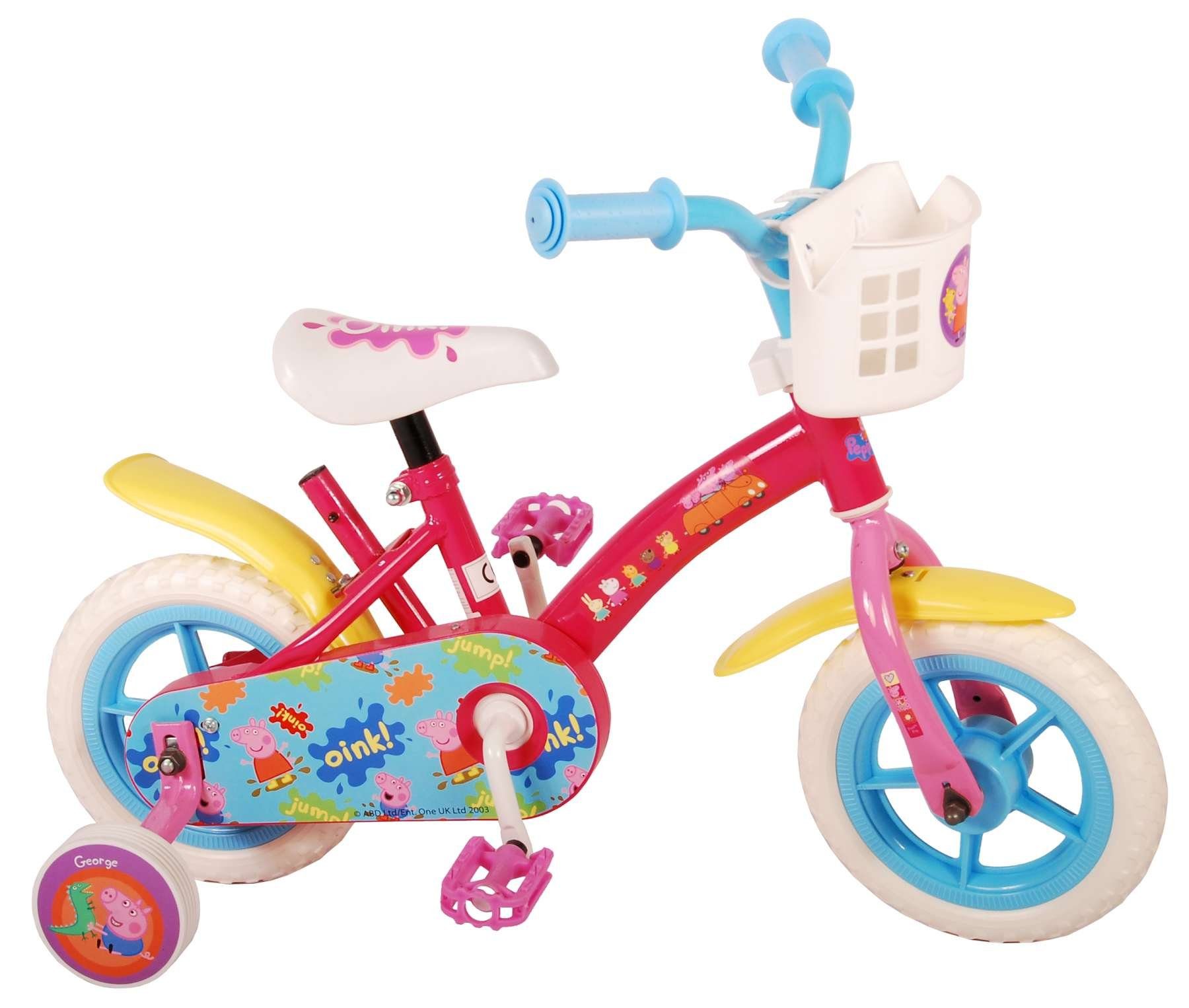 Peppa Pig Kinderfahrrad Mädchen - 10 Zoll - Pink / Blau - Fester Gang - 85% zusammengebaut, EVA Reifen mit Weichprofil, einstellbare Lenkerhöhe, Stahlfelgen