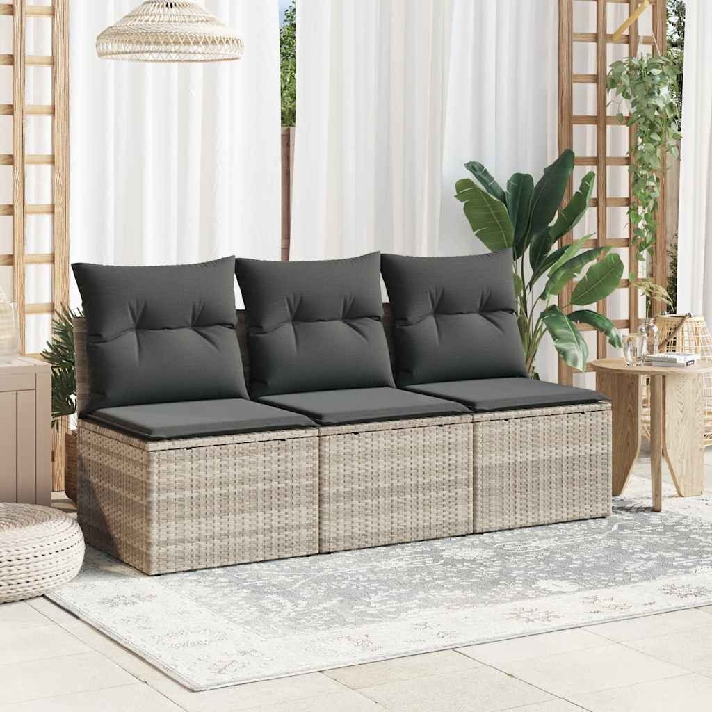 vidaXL Loungesofa Gartensofa mit Kissen 3-Sitzer Hellgrau Poly Rattan, 1 Teile