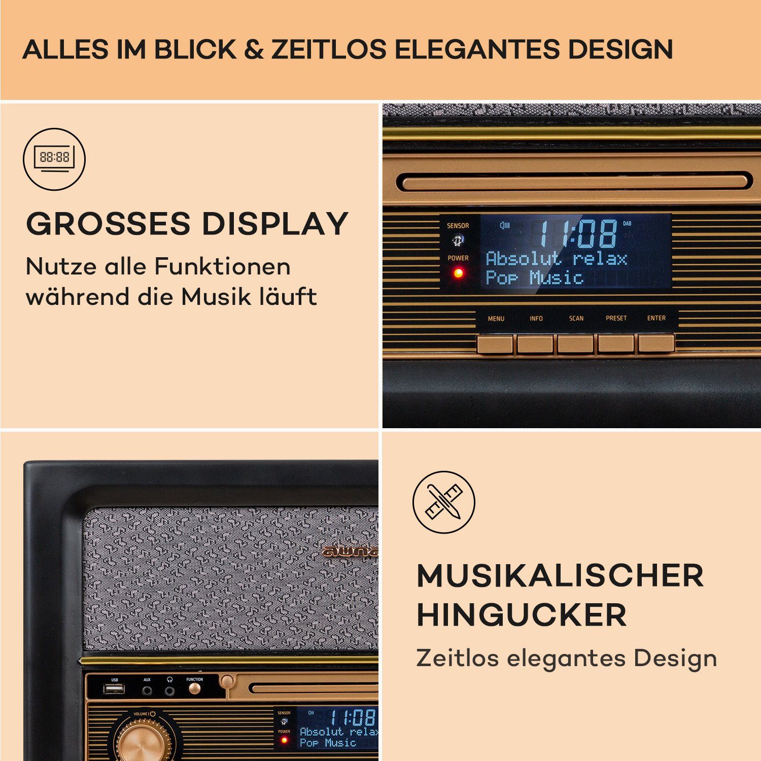 Belle Auna (DAB- W) Schwarz Retro-Radio 1906 und Epoque UKW-Radio, 5