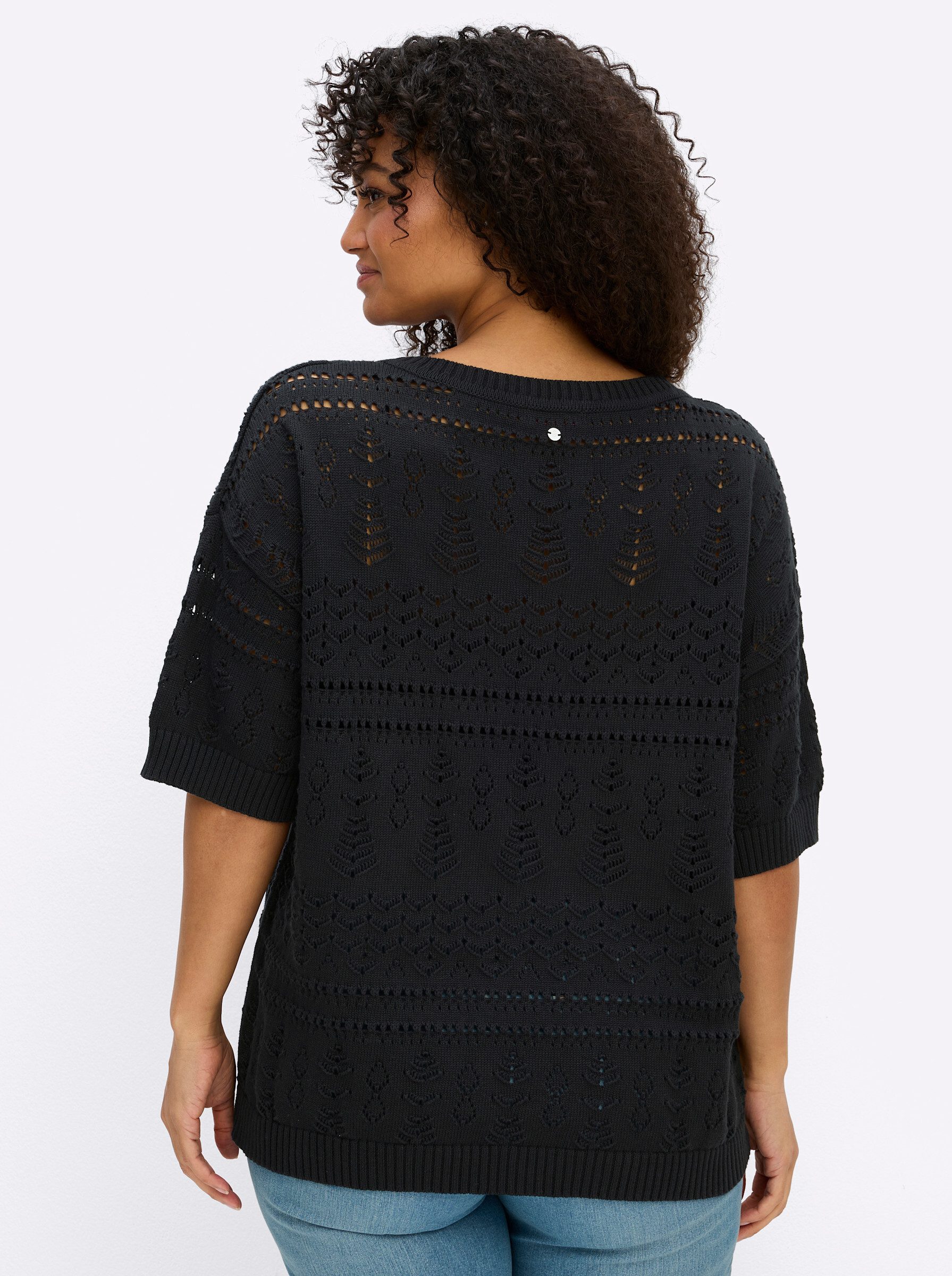 Sheego Strickpullover Kurzarm-Pullover Kurzarm Ajour günstig online kaufen
