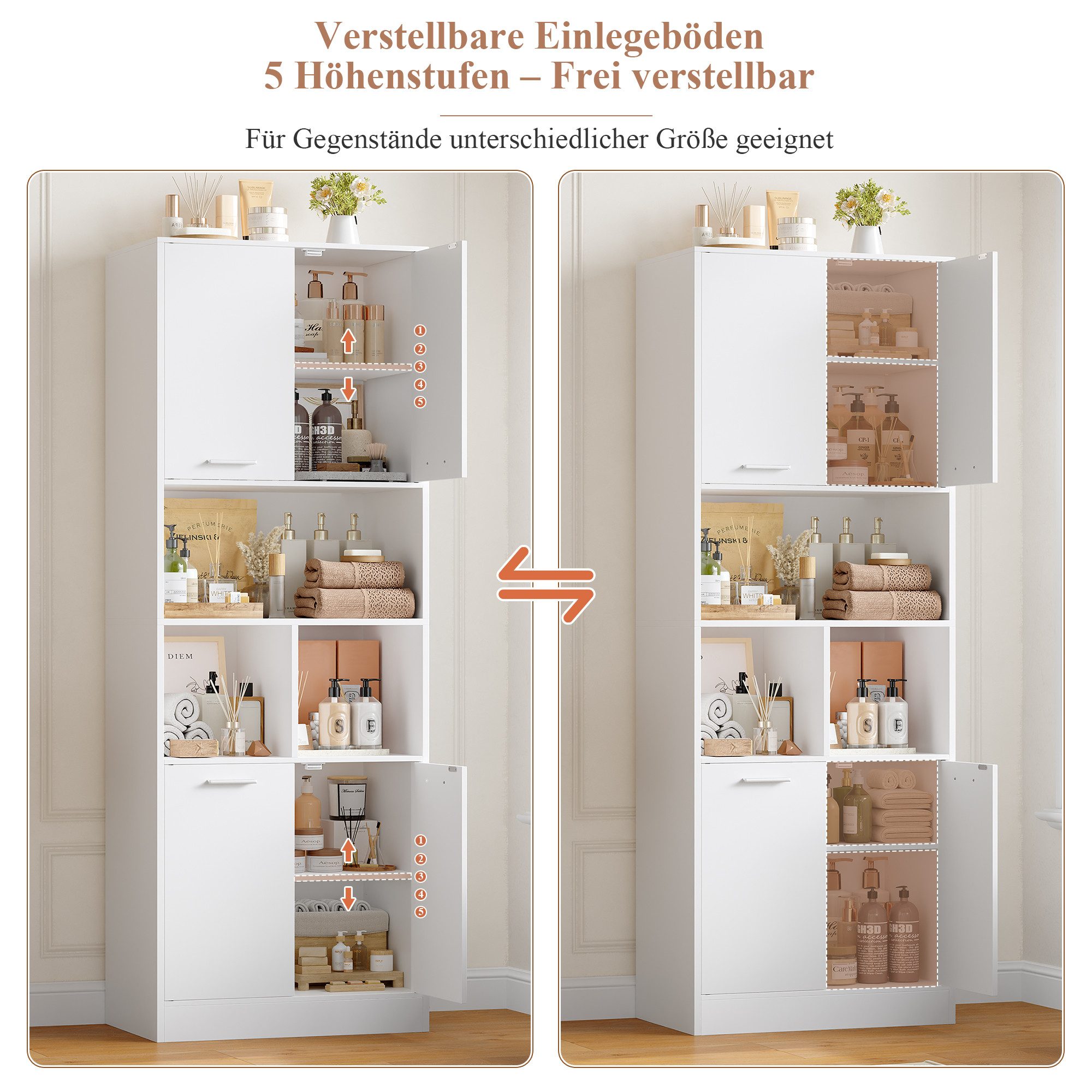 Homfa Hochschrank Badschrank Bücherschrank Badezimmerschrank 180x60x40cm – Bild 4 von 5