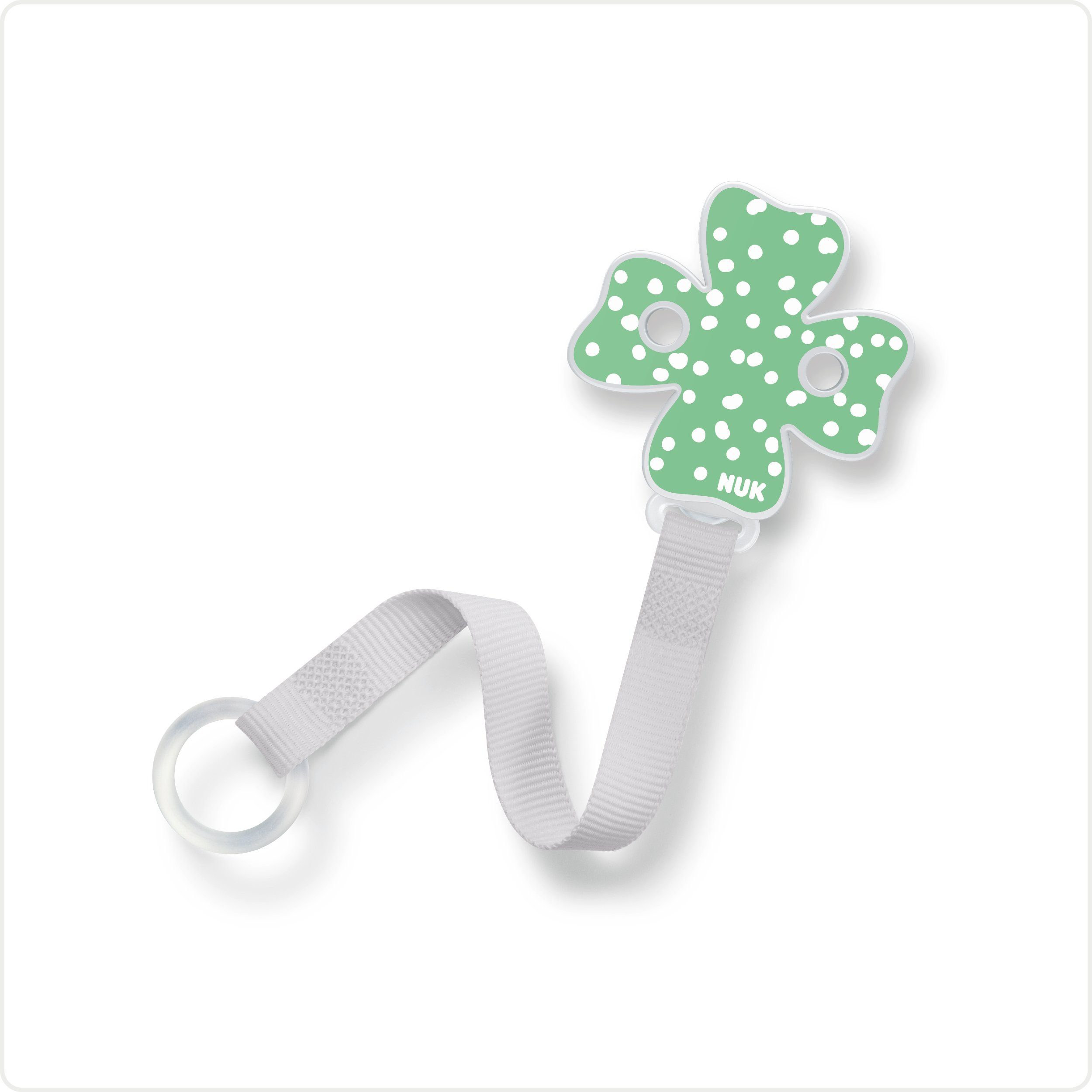 NUK grün Clip mit Schnullerband Schnullerbefestigung Kleeblatt