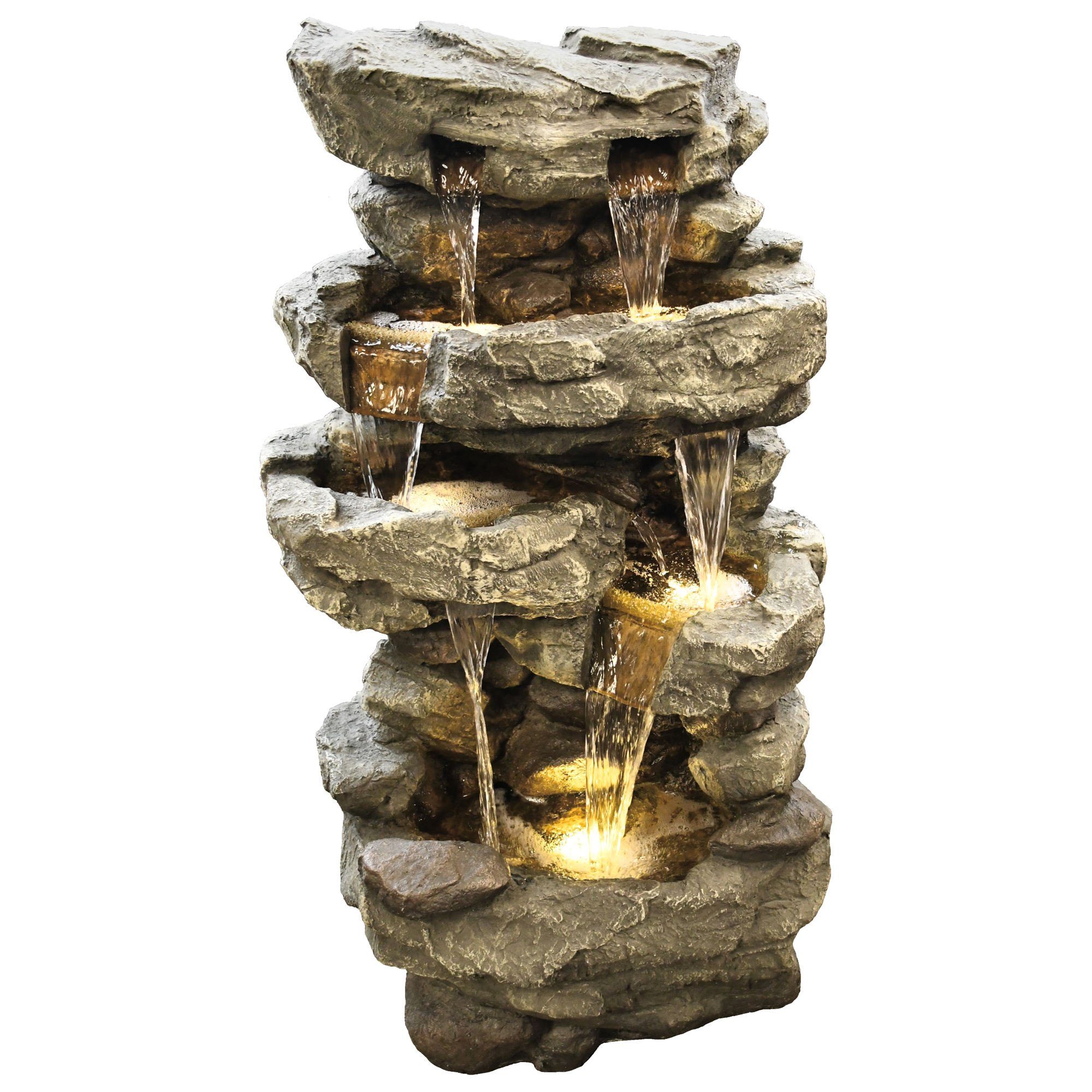Raburg Gartenbrunnen »Wasserfall XXL in STEINGRAU - Dekobrunnen mit  warmweißer LED Beleuchtung, ca. 96 x 50 x 38 cm« online kaufen | OTTO