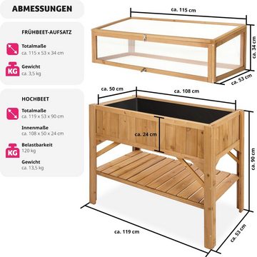 tectake Hochbeet Hochbeet mit Ablage und Frühbeet-Aufsatz