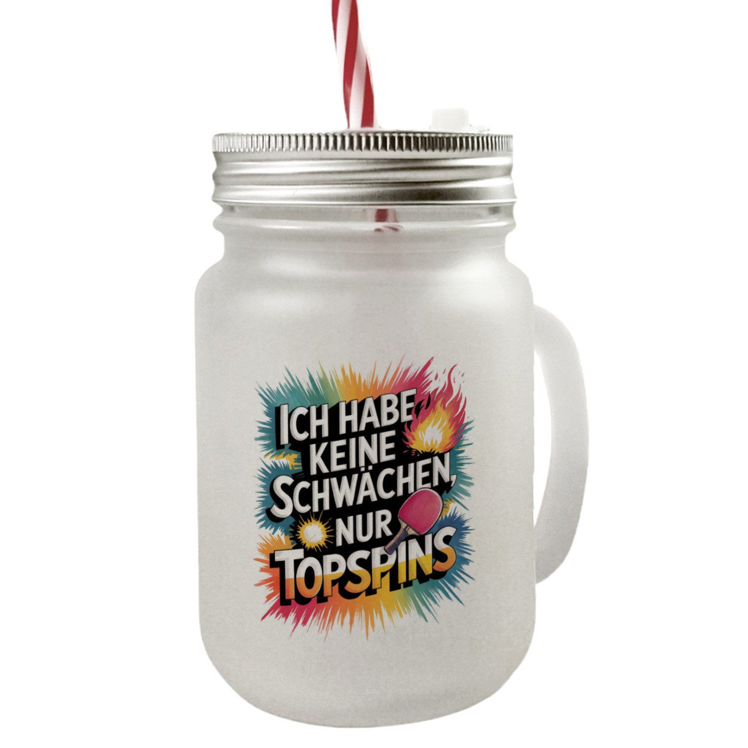 Glas Keine Schwächen nur Topspins Mason Jar Henkel Trinkglas mit Deckel