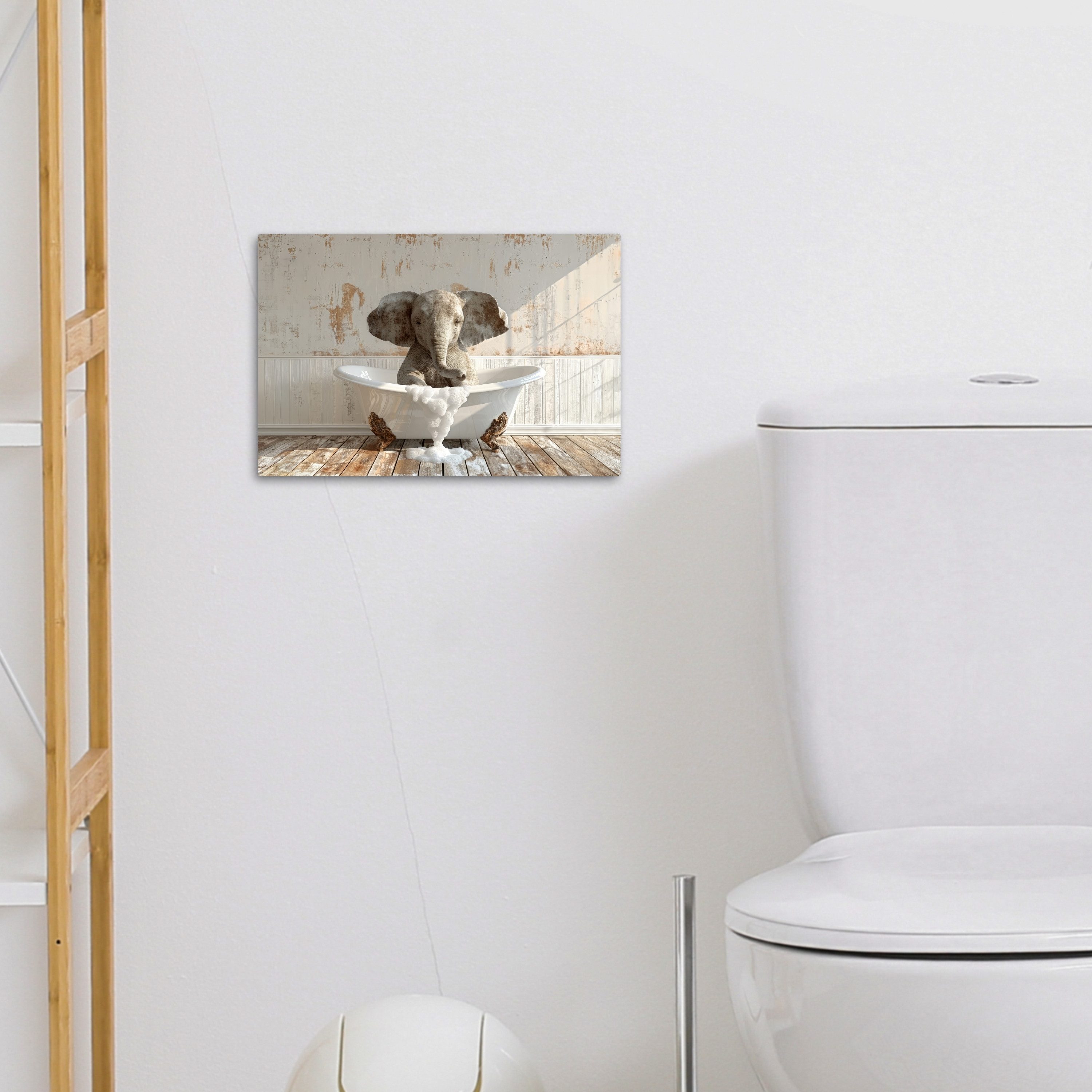 OneMillionCanvasses® Leinwandbild Vintage - Elefant - Badewanne - Schaumstoff - Wilde Tiere, Fotodruck (1 St), Bilder für Badezimmer, Bad und Toiletten Deko, Bi – Bild 4 von 5