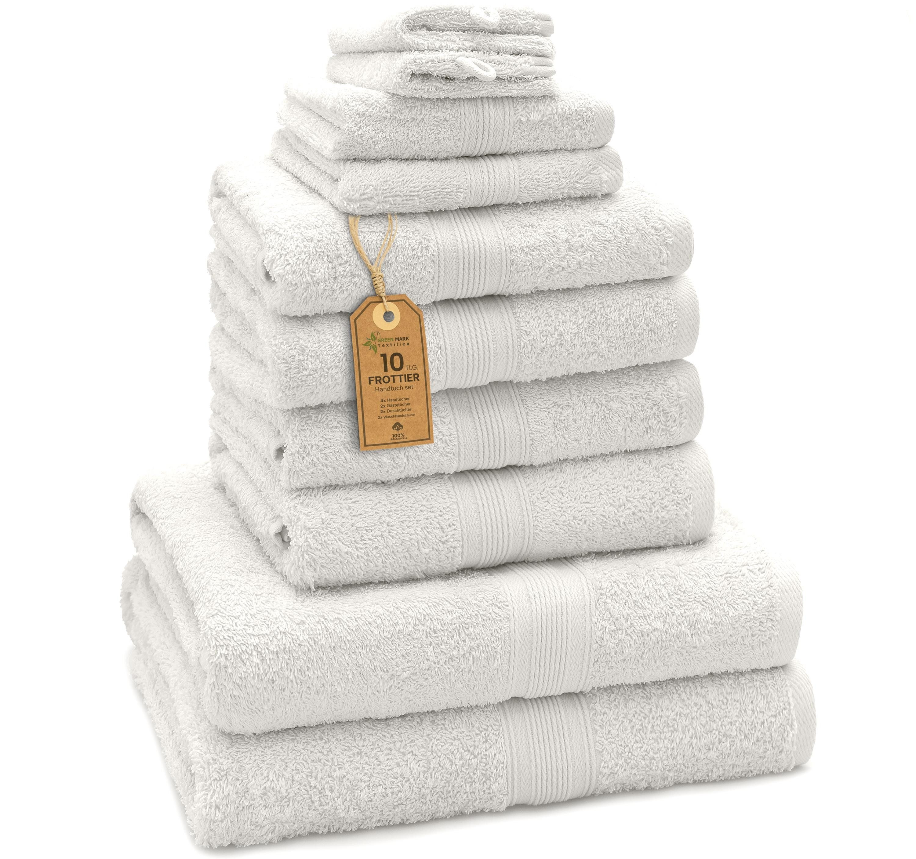 NatureMark Handtuch Set 10 tlg. Frottier Handtuch-Set, 100% Baumwolle (10-St), 4X Handtücher, 2X Duschtücher, 2X Gästetücher, 2X Waschhandschuhe