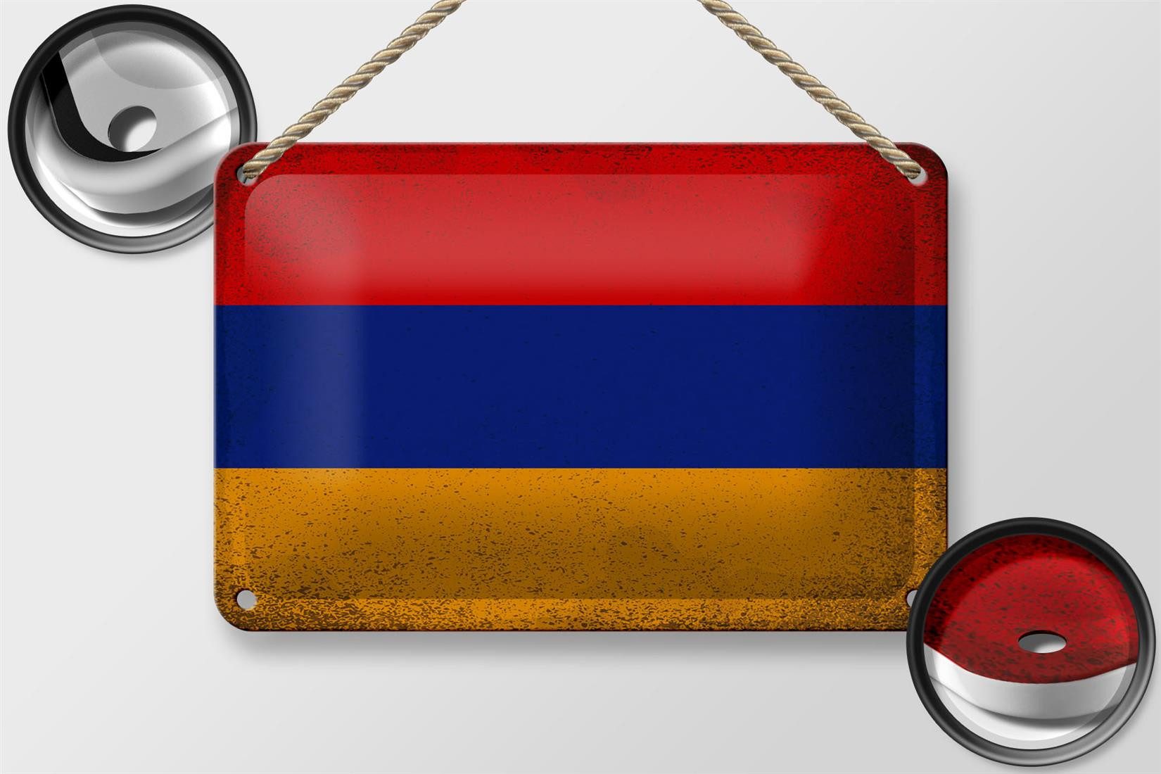 Femer GmbH Metallschild Flagge Armenien 18x12cm Flag Armenia Vintage, (1 St), gewölbte Oberfläche, abgerundete Ecken, umgeschlagene Kanten