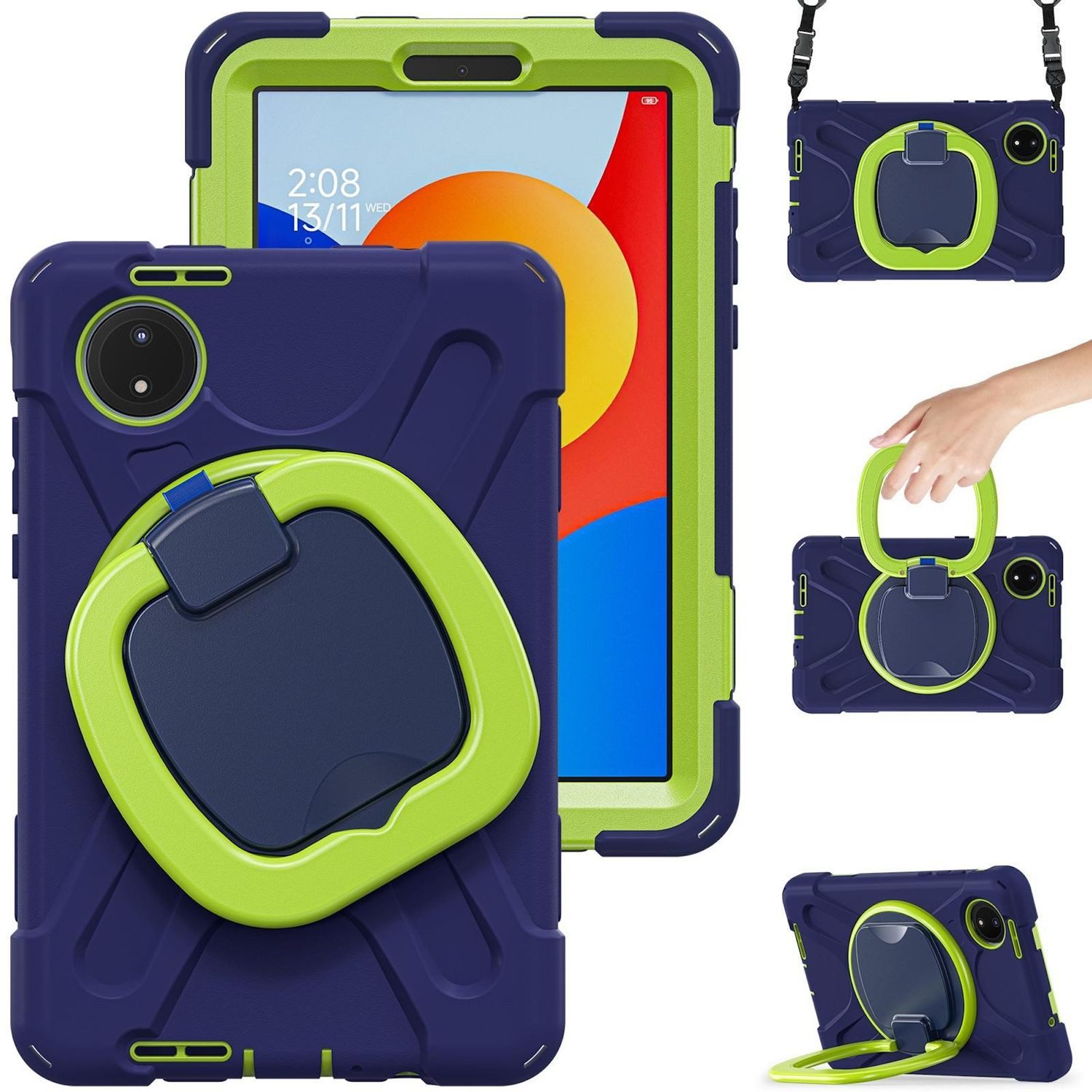 Wigento Tablet-Hülle Für Xiaomi Redmi Pad SE 8.7 360 Grad Hybrid Tasche Halterung und Gurt, 360-Grad-Ständer, Schulterriemen, Rundumschutz