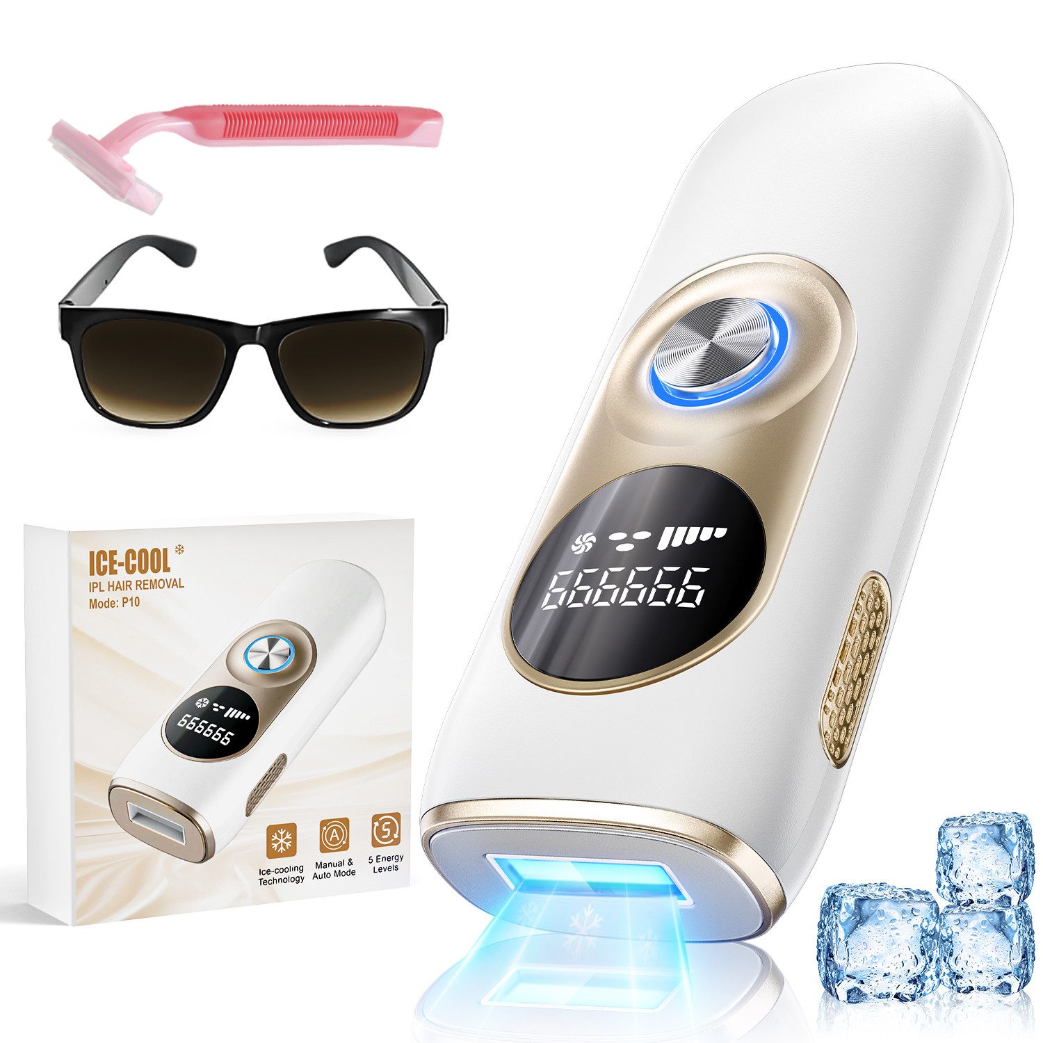 Luckice IPL-Haarentferner IPL Haarentfernungsgerät Gerät Haarentfernung mit Gefrierfunktion, 999.999 Lichtimpulse, Laser Haarentfernung mit 5 Energiestufen,Dauerhafte und, Schmerzfreie Haarentfernungsgerät für Damen/Herren/Beine/Bikini