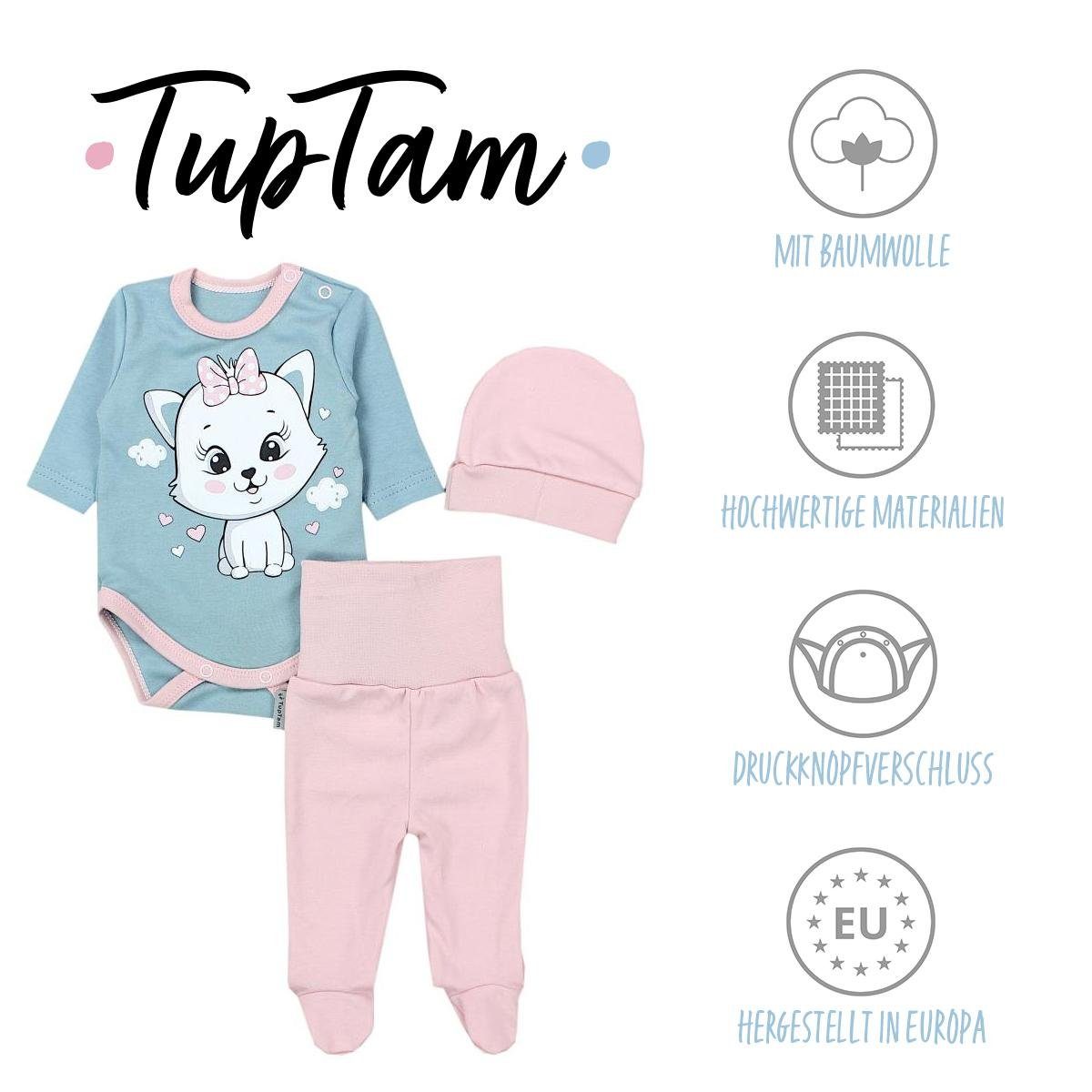 Jungen Hose mit / Rosa Weißes TupTam Mint Bekleidungsset Erstausstattungspaket Mädchen Kätzchen Spruch Mütze Langarmbody Baby