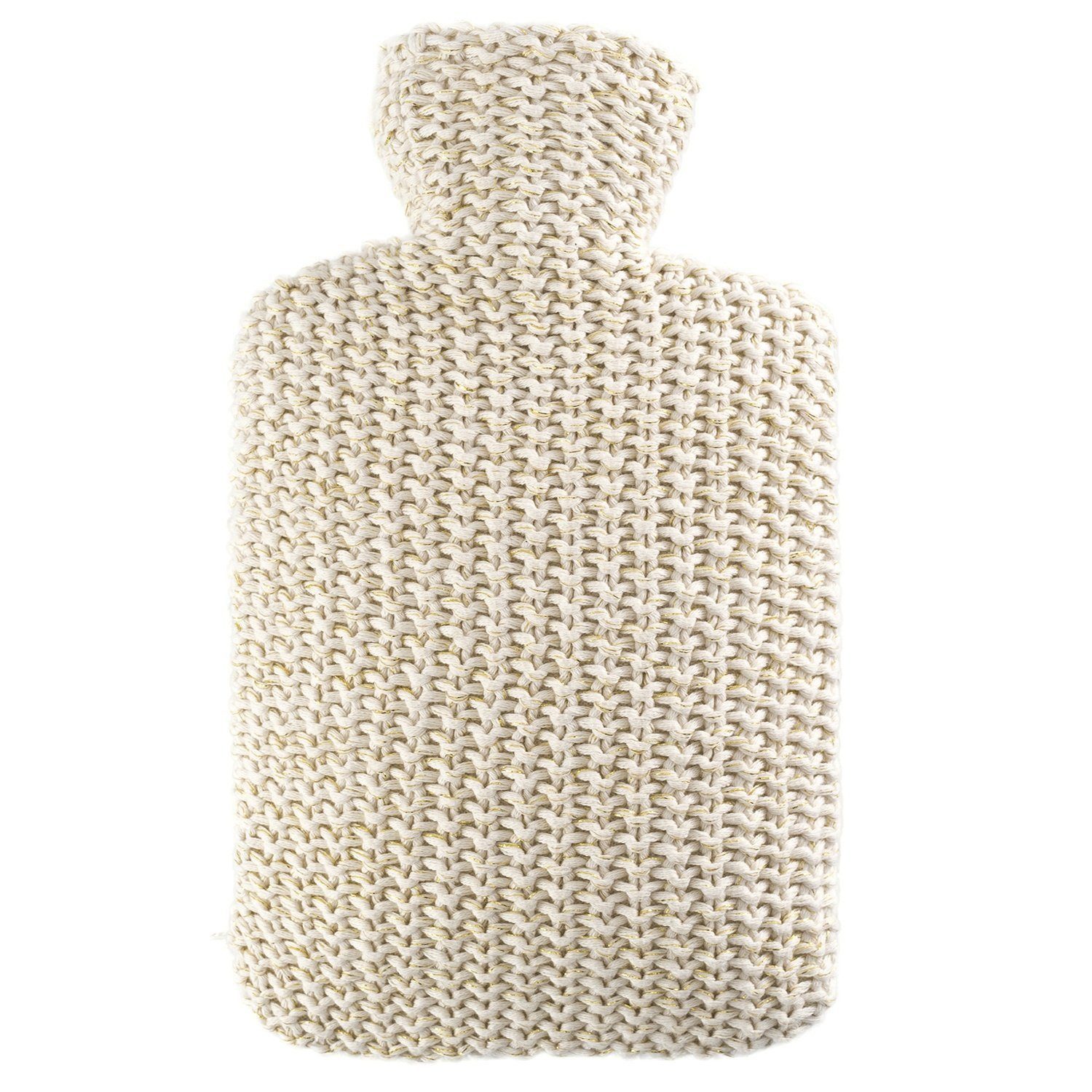 Hugo Frosch Wärmflasche Klassik 1,8 l mit Strickbezug Lurex, Made in Germany - creme-gold