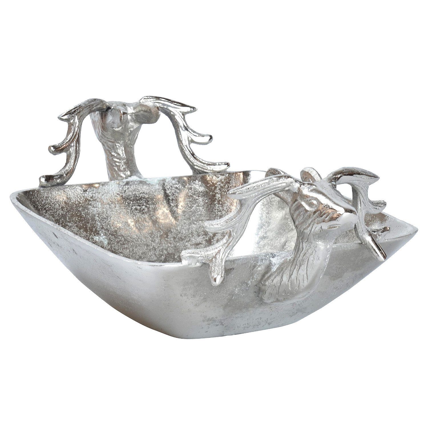 Dekoschale (Rentier Metallschale Dekoschale Macosa Schale Tisch-Dekoration Weihnachten Rentier Griffe), Wohnaccessoire Obstschale Hirsch Home Metall Silber Hirsch Schale