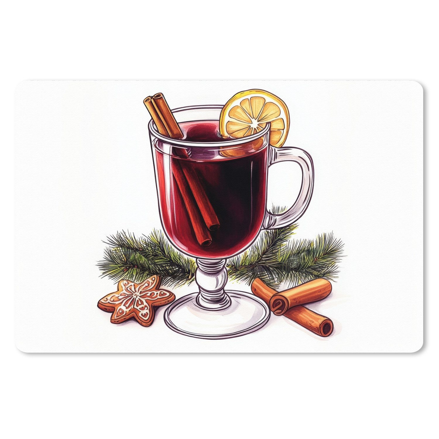MuchoWow Mauspad Wein - Trinken - Glühwein - Winter - Illustration - Weihnachten (1-St), Mousepad XXL für Tastatur und Maus, Gaming Setup, Desk Mat, 120x80 cm