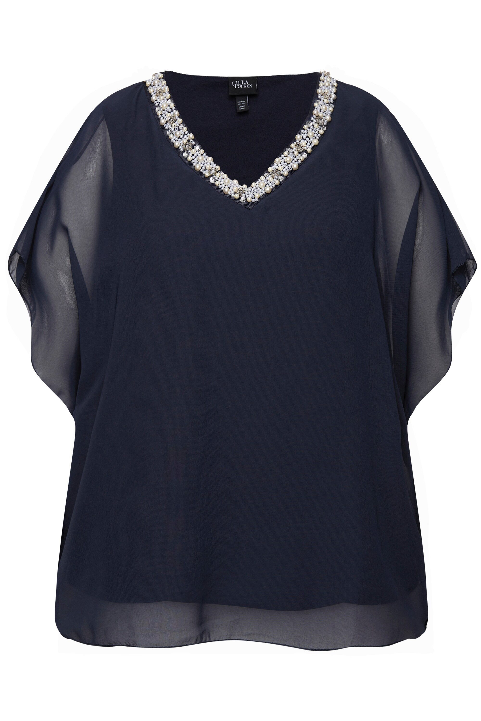 Ulla Popken Longbluse Chiffonbluse doppellagig V-Ausschnitt günstig online kaufen