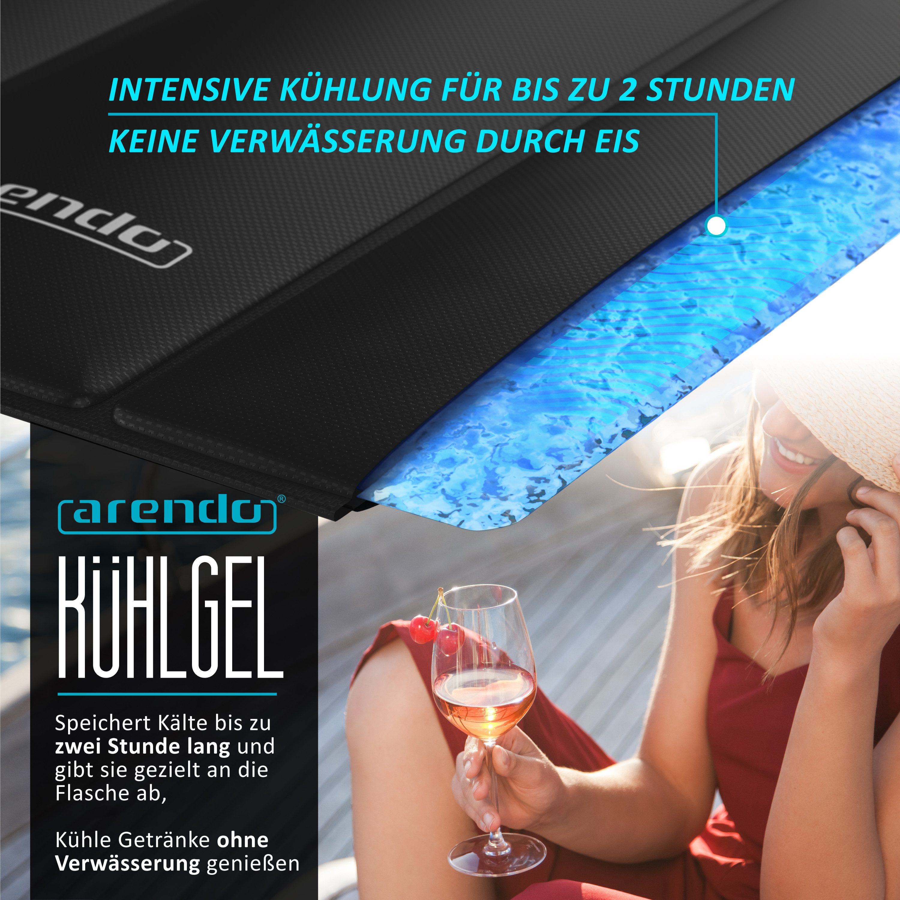 Arendo Wein- und Sektkühler Flaschenkühler Manschette, - flexibel von 7,5 bis 10 cm Flaschen Ø, ideal für unterwegs, hält bis zu 2 Stunden kühl, wasserabweisend