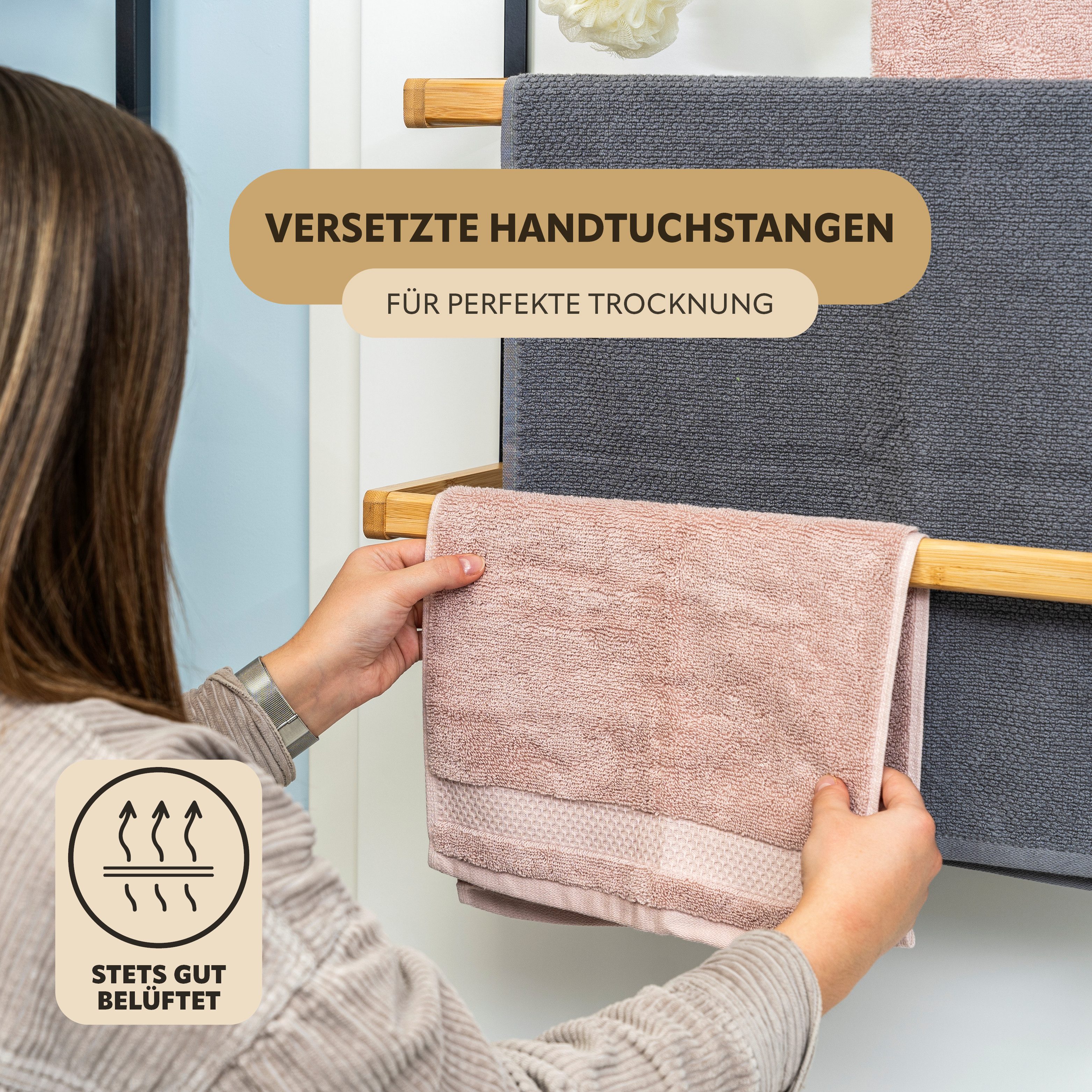 eluno Türregal Tür-Hängeregal aus Metall und Bambus, 3 Handtuchstangen