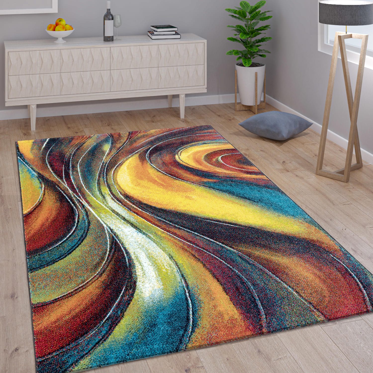 KADIMA DESIGN Teppich Abstrakt Wohnzimmer schmutzabweisend Teppich Kurzflor, Läufer, Höhe: 16 mm, Florhöhe: 12 mm, 100% Polypropylen, Rechteckig, 80x150cm, Mehrfarbig