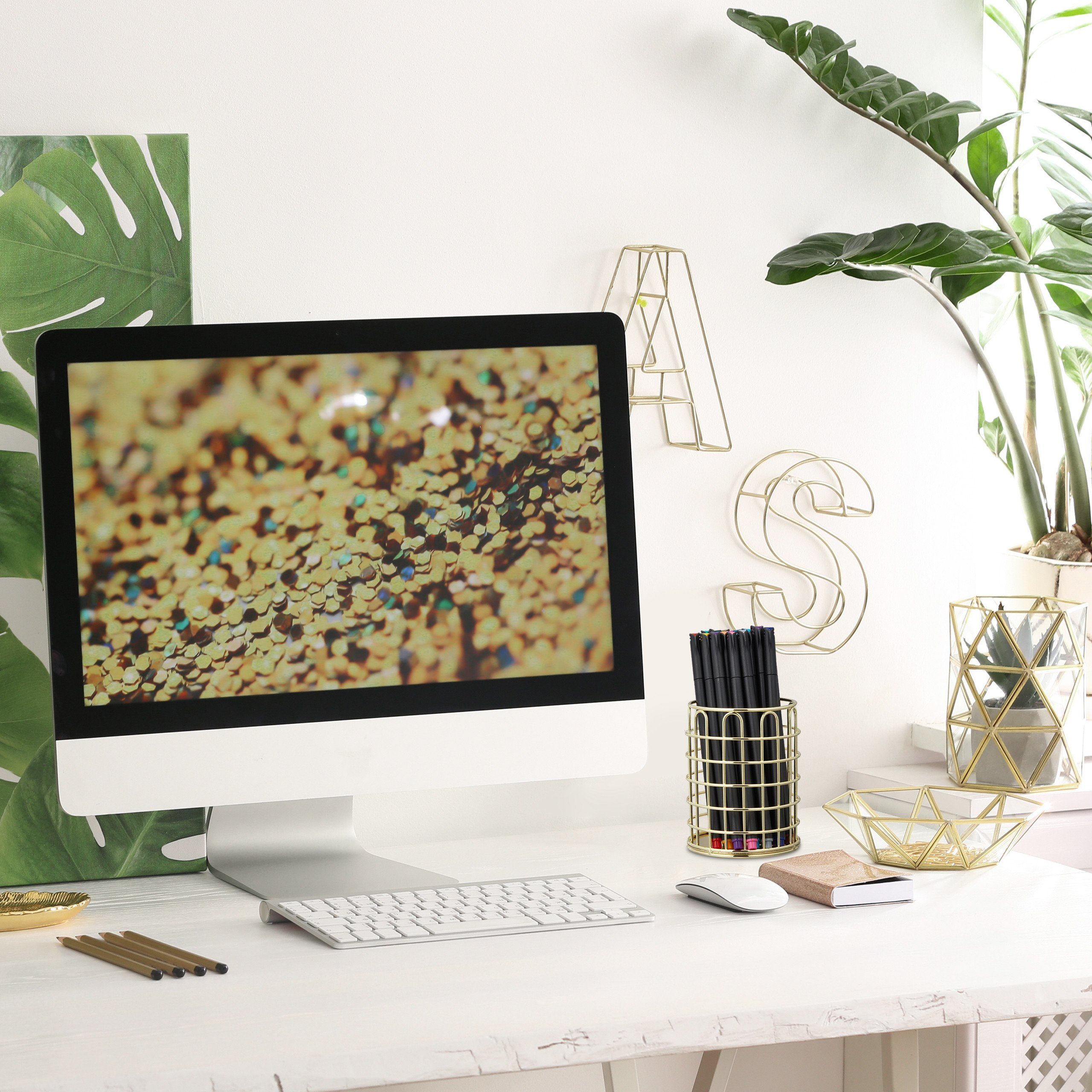 relaxdays Organizer 4 x Stiftehalter Metall rund gold