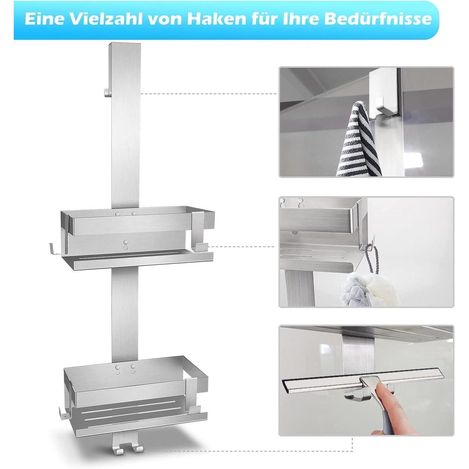 LuxusKollektion Duschregal Duschablage Edelstahl SUS304 Hängend für Glastür ohne Bohren (Stil A – Bild 4 von 5