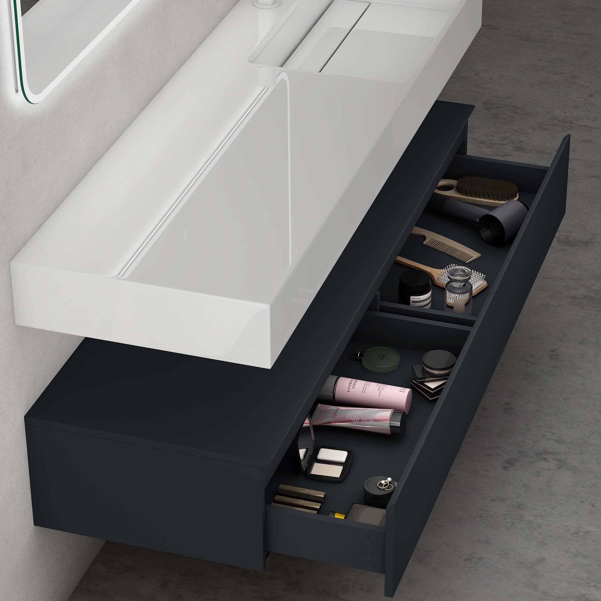 doporro Badmöbel-Set Waschtisch mit Unterschrank 150cm Mineraglguss Waschbecken UP