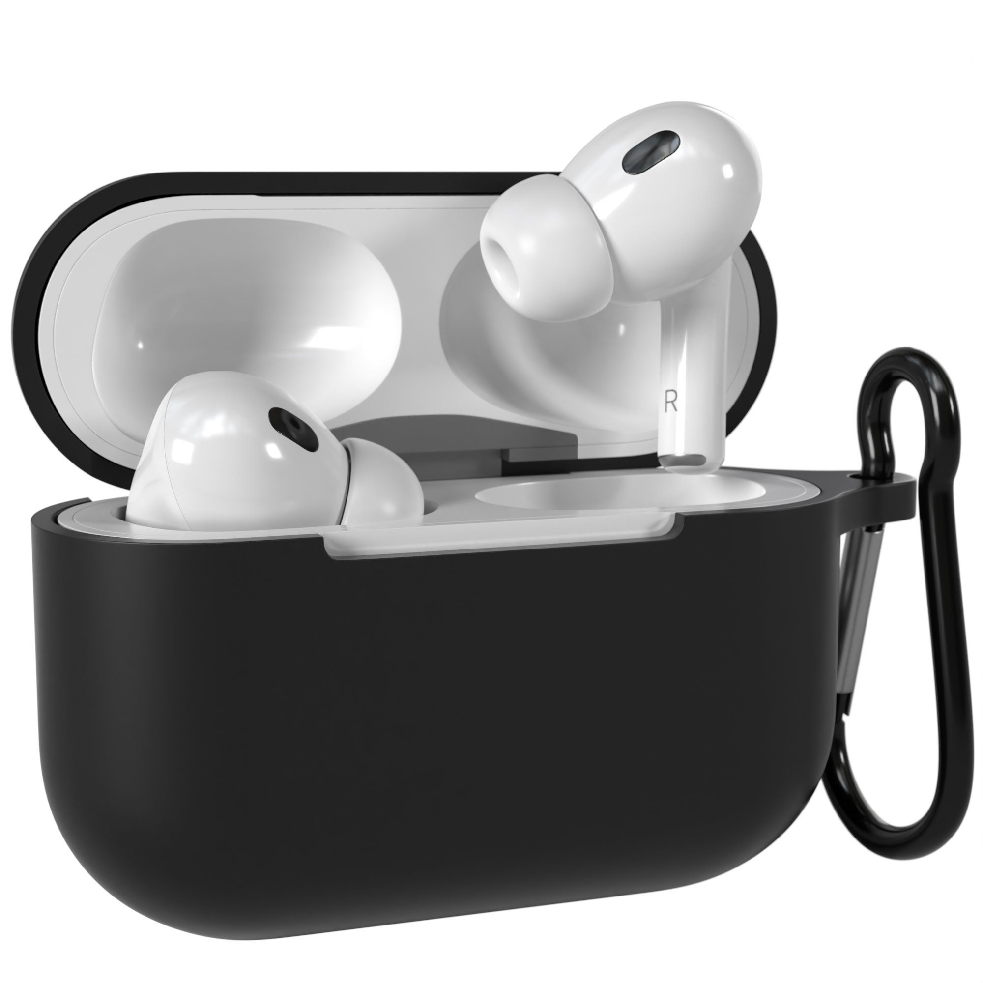 EAZY CASE Kopfhörer-Schutzhülle Silikon Hülle kompatibel mit Apple AirPods Pro 2, Schutzhülle Stoßfest Hülle für Airpods Box Silikonhülle Cover Schwarz