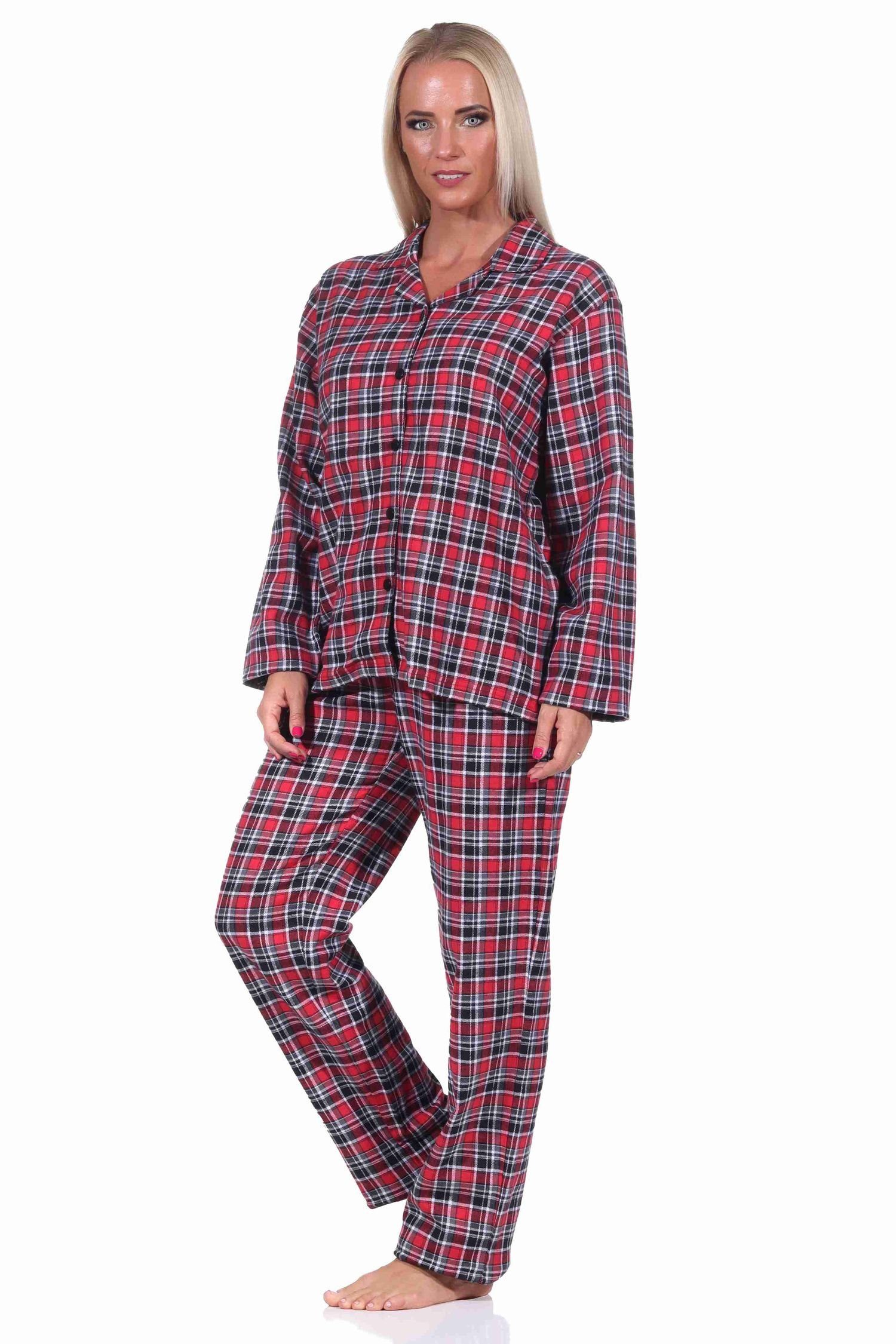 15 Normann langarm 870 - Damen kariert Pyjama 222 Flanell SchlafanzugSet