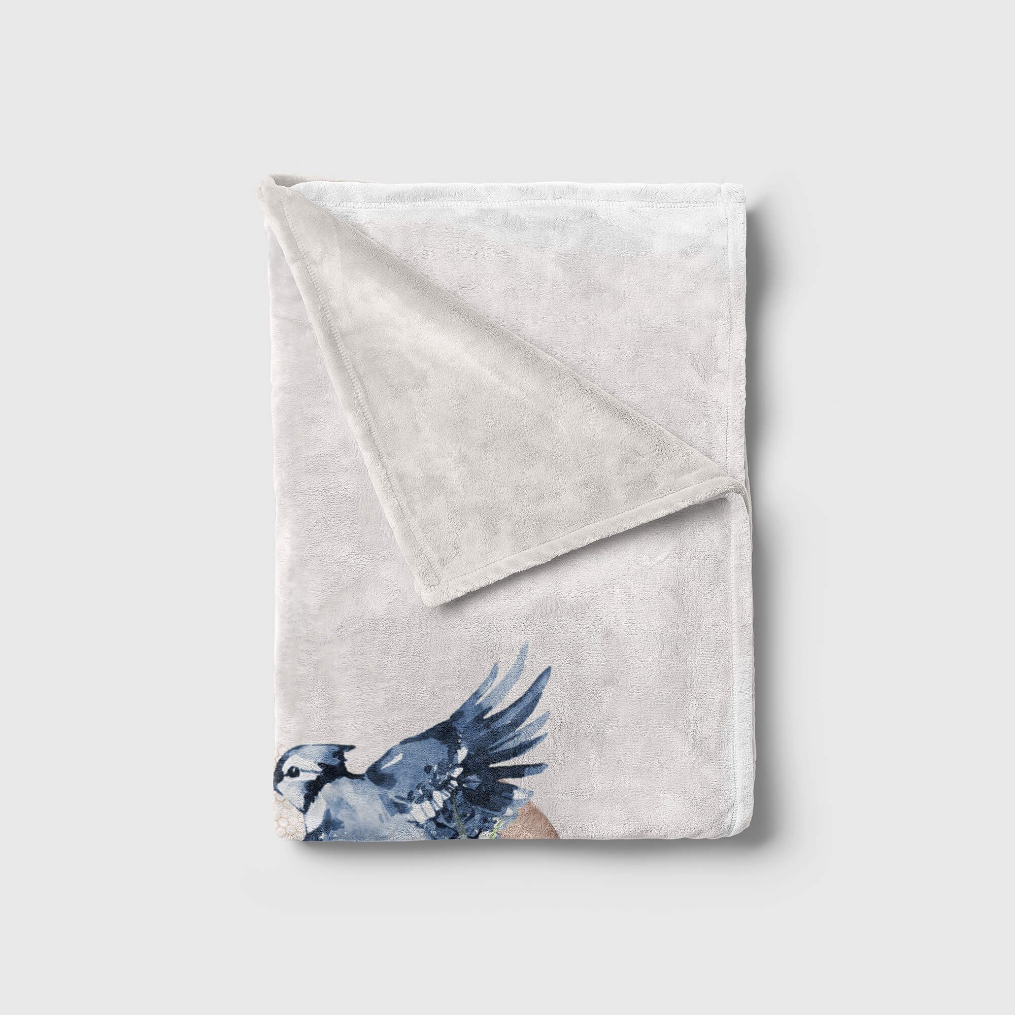 Sinus Art Handtücher Kunst, Motiv Blüten Saunatuch Aquarell Kuscheldecke Strandhandtuch Handtuch Baumwolle-Polyester-Mix (1-St), kleiner Vogel Blumen Handtuch