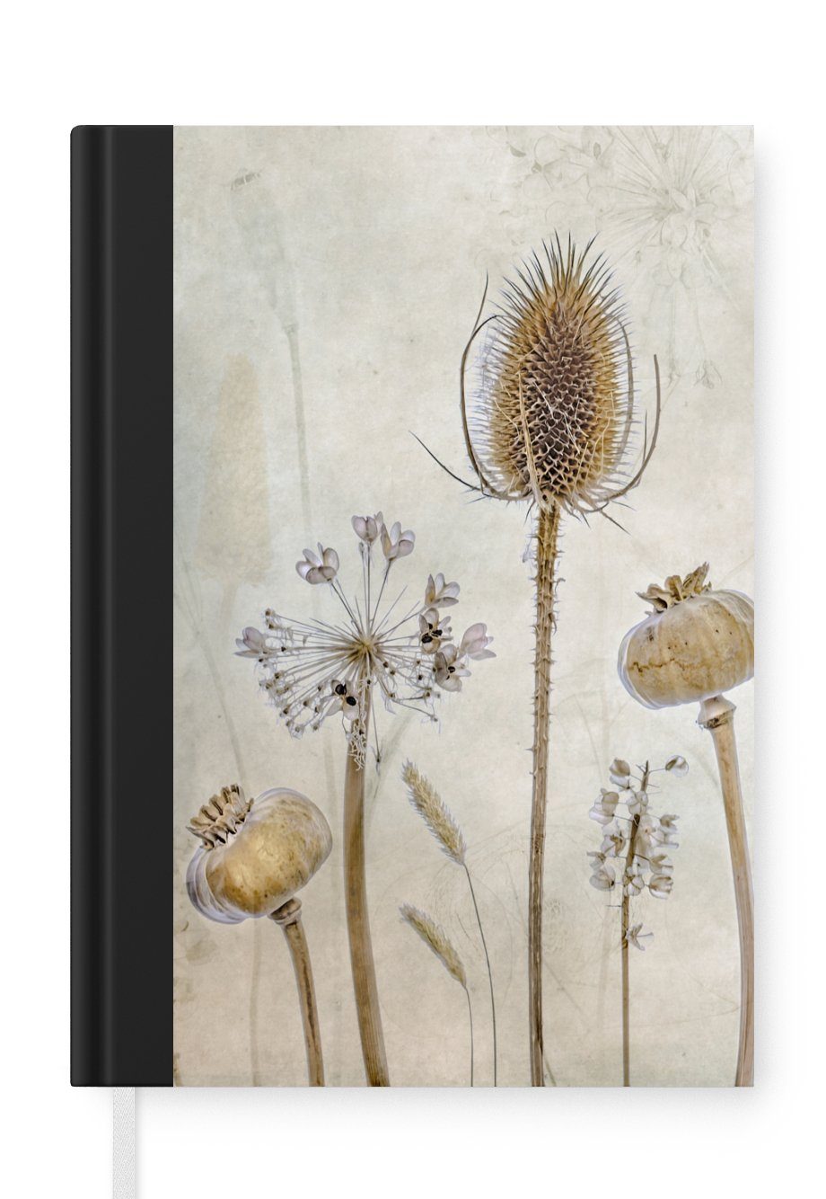 MuchoWow Notizbuch Blumen - Aquarell - Stilleben - Braun - Vintage, Journal, Merkzettel, Tagebuch, Notizheft, A5, 98 Seiten, Haushaltsbuch | Notizbücher