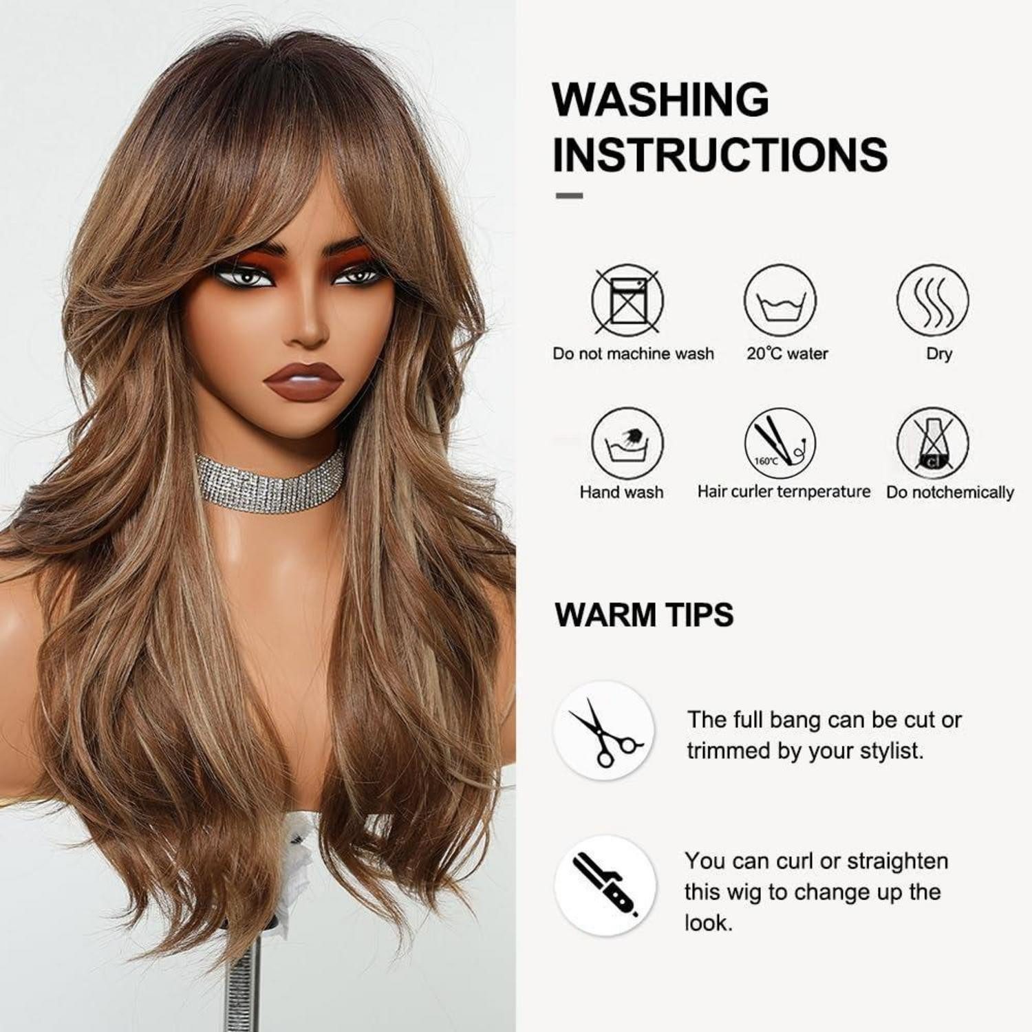 LuxusKollektion Kunsthaarperücke Lange Ombre Gemischte Braun Synthetische Perücke mit Pony für