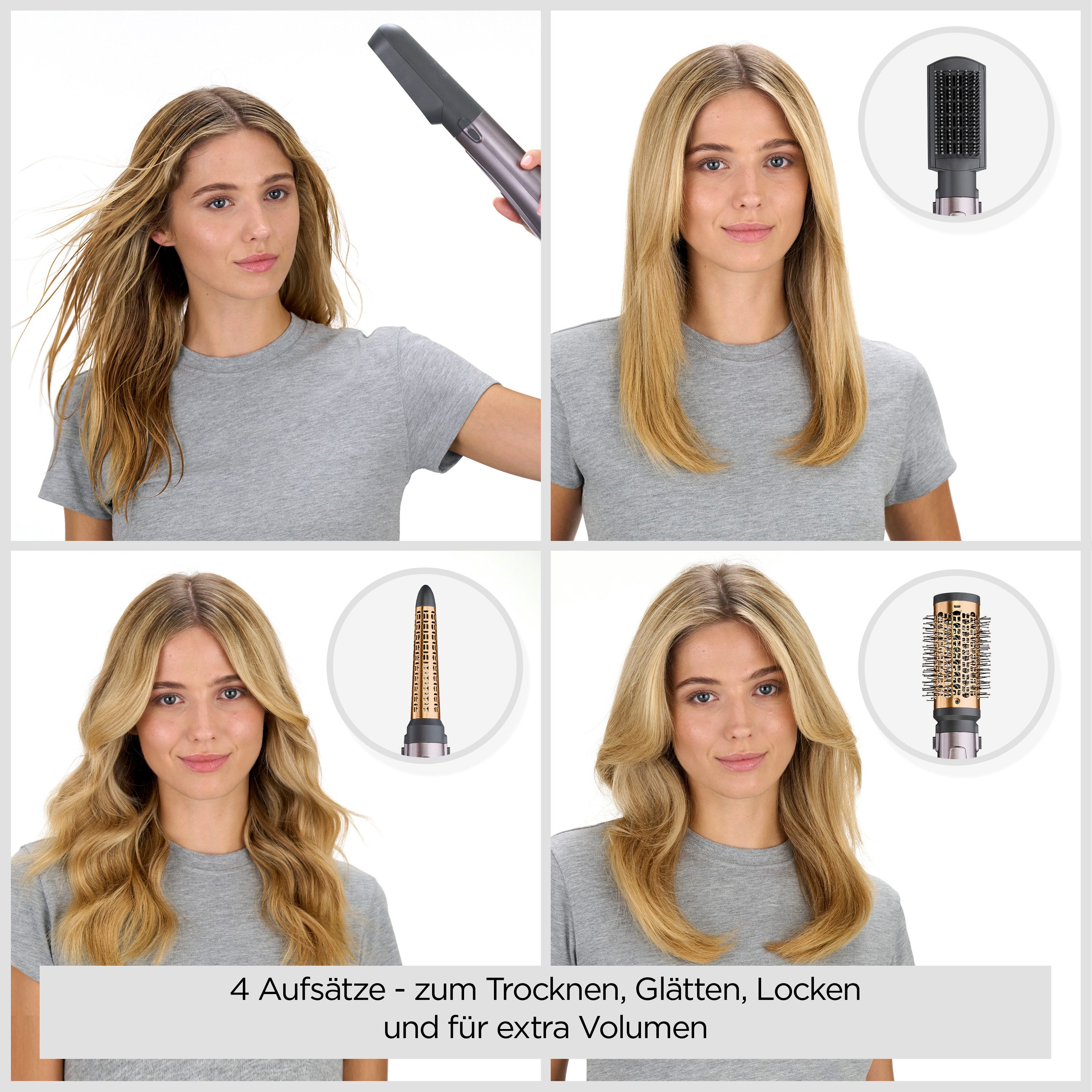 BaByliss Warmluftbürste Air Style 1000 Warmluftbürste mit 4 Aufsätzen, 1000W, AS136E, 4-in-1 Styler zum Föhnen, Glätten, Locken und für Volumen, Ionen