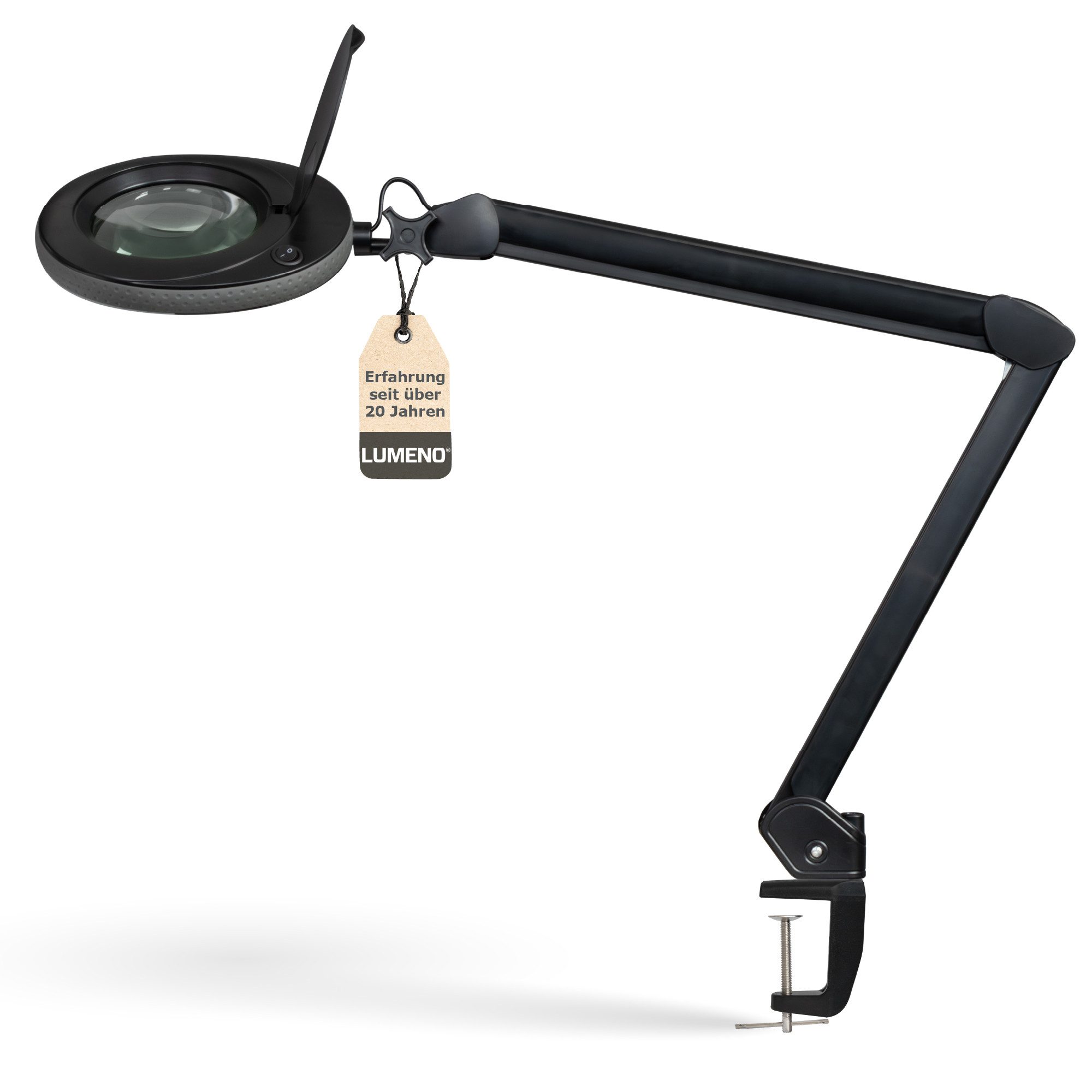 Lumeno Lupenlampe 721X LED Lupenleuchte CRI>90 mit Tischklemme und 127 mm Echtglaslinse, LED fest integriert, Kaltweiß, 6500 K, LED Leuchte