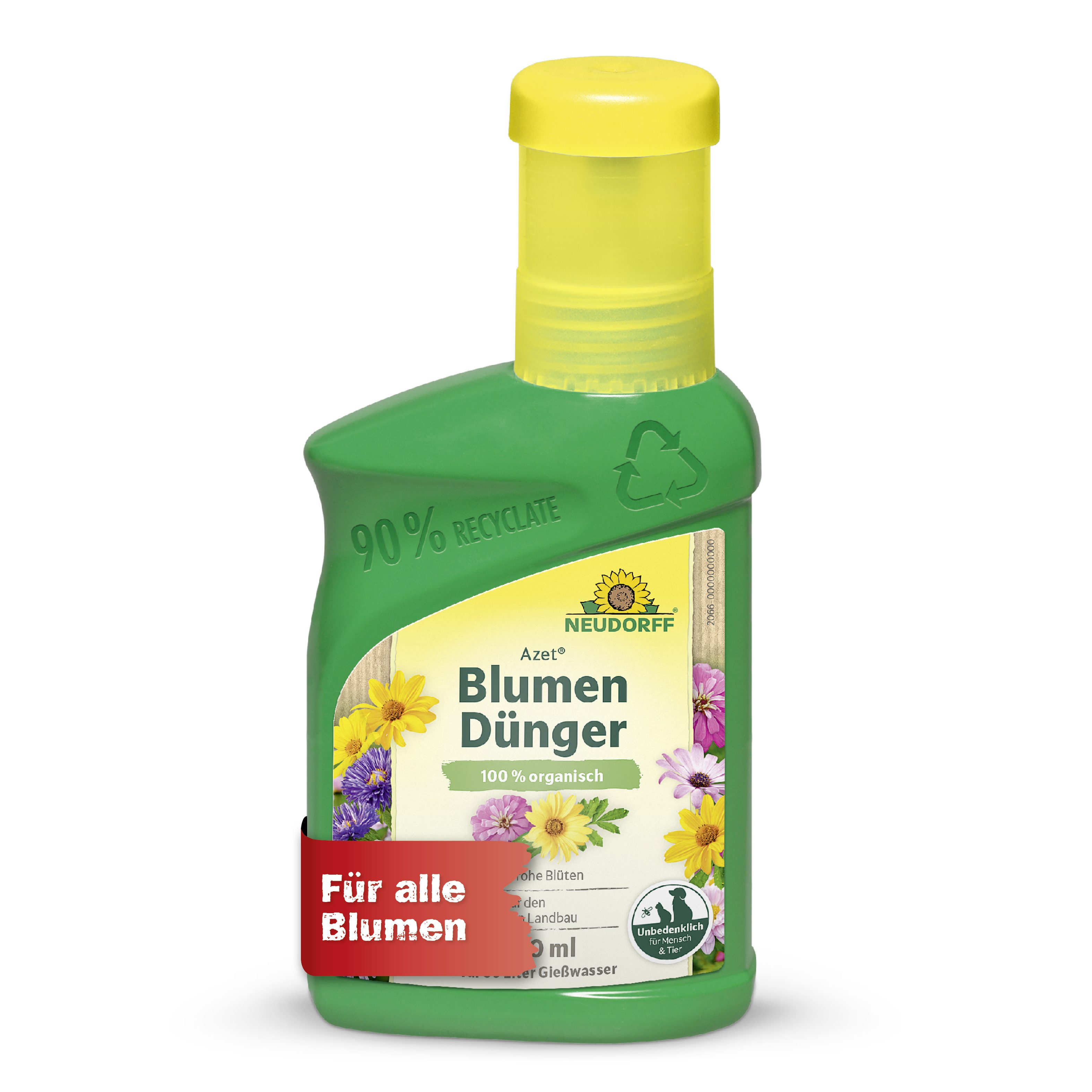 Neudorff Blumendünger Bio - Azet BlumenDünger 250ml für 50L Gießwasser, Flüssiger organischer NPK-Dünger für Zierpflanzen, 250 ml für bis zu 50 L Gießwasser, Geraniendünger mit praktischem Dosierbecher